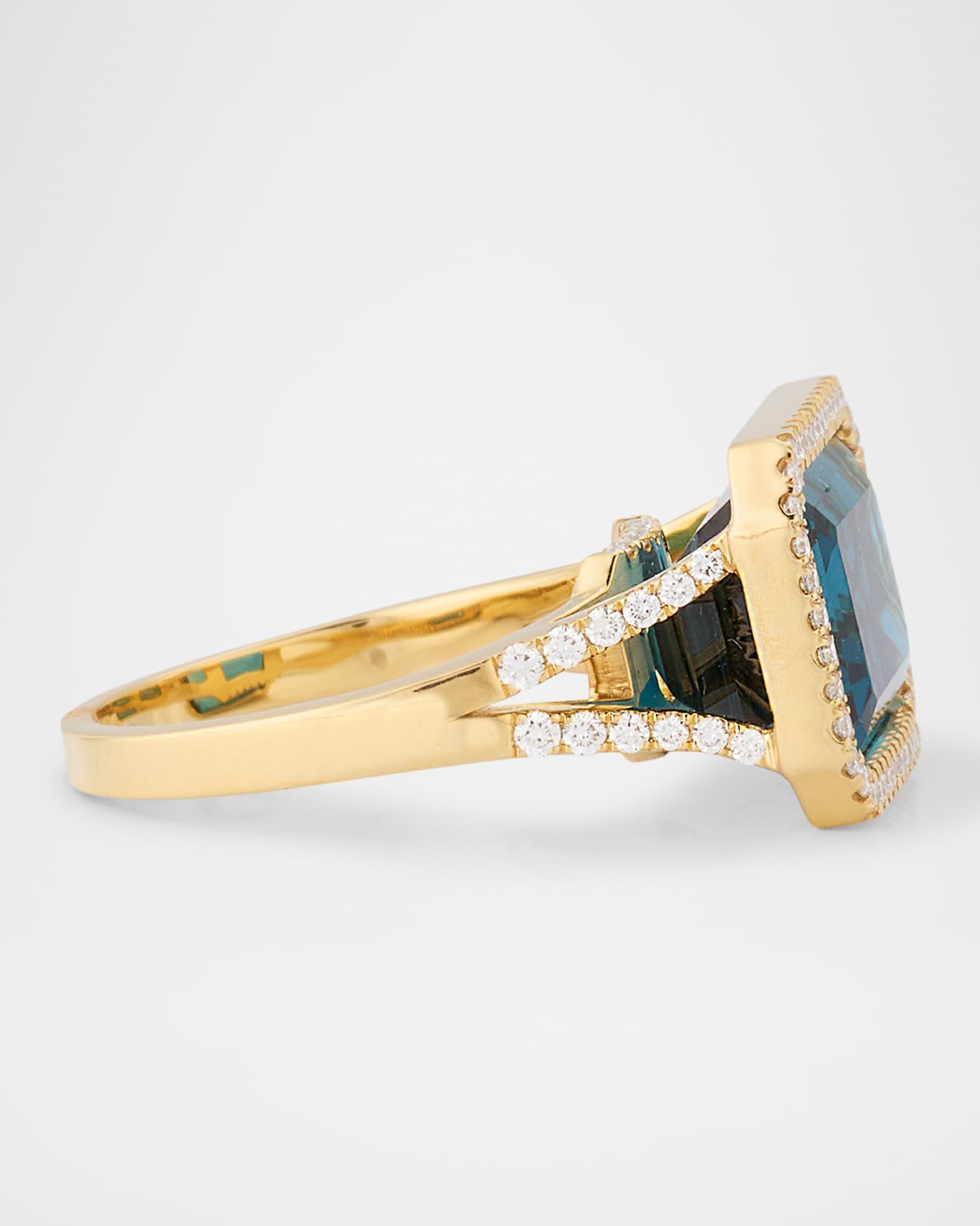 Gossip 18K Yellow Gold London Blue Topaz East West Emerald Cut Ring with Diamonds Product Image