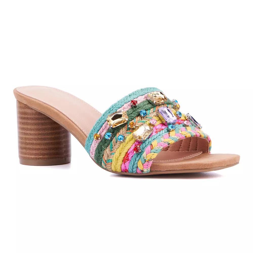 New York & Company Raquelle Women's Rhinestone Block Heel Mules, Size: 7, Natural Product Image