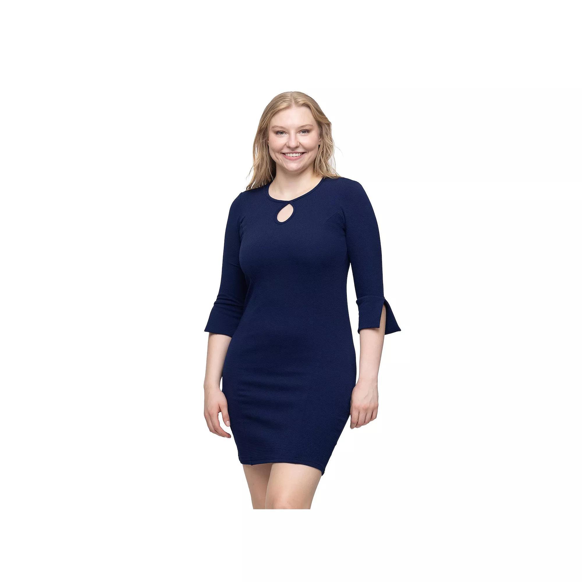 Women's 24Seven Comfort Apparel Keyhole 3/4-Sleeve Mini Dress, Size: Medium, Hunter Product Image