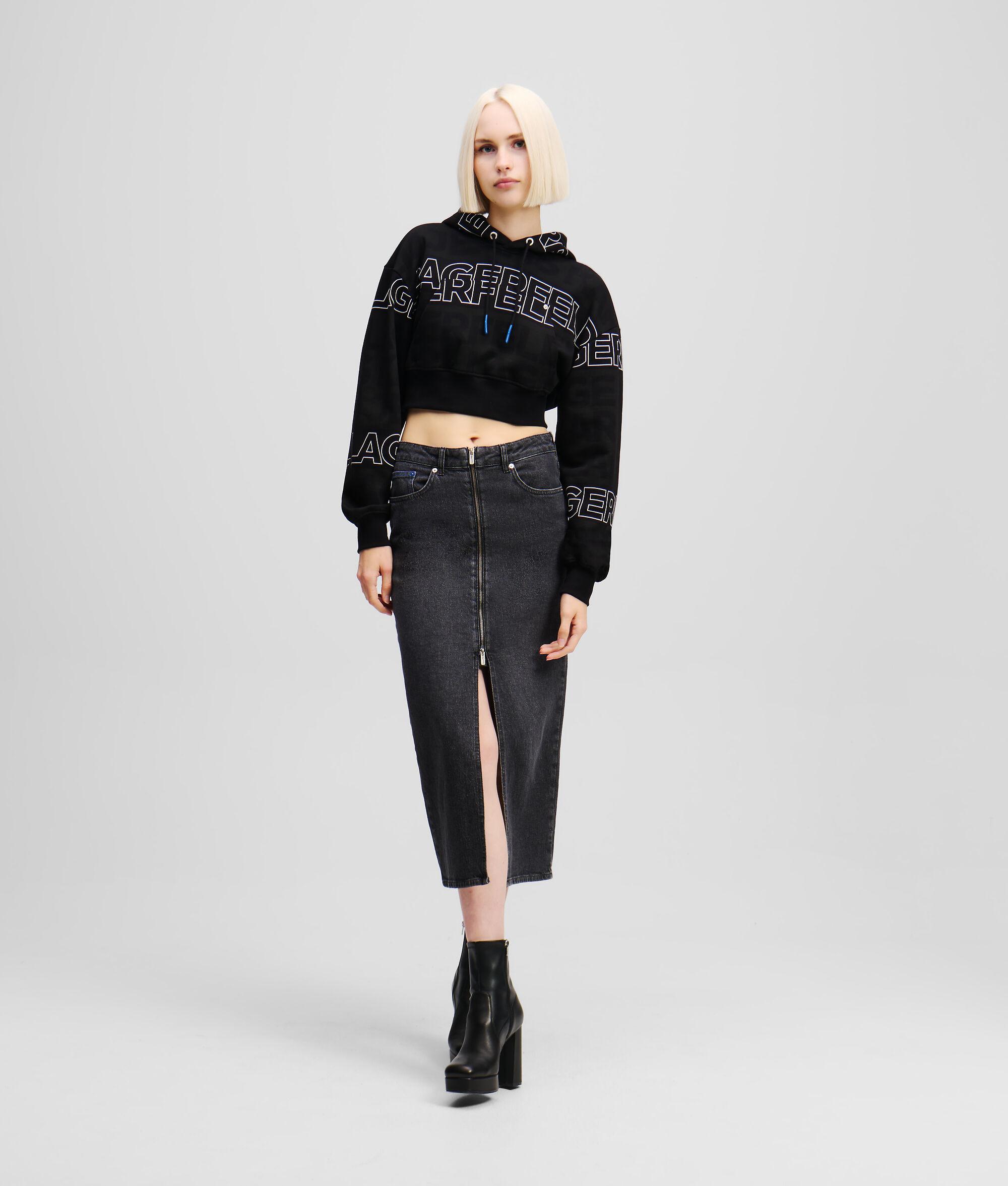 ZIP-FRONT DENIM MIDI SKIRT Product Image