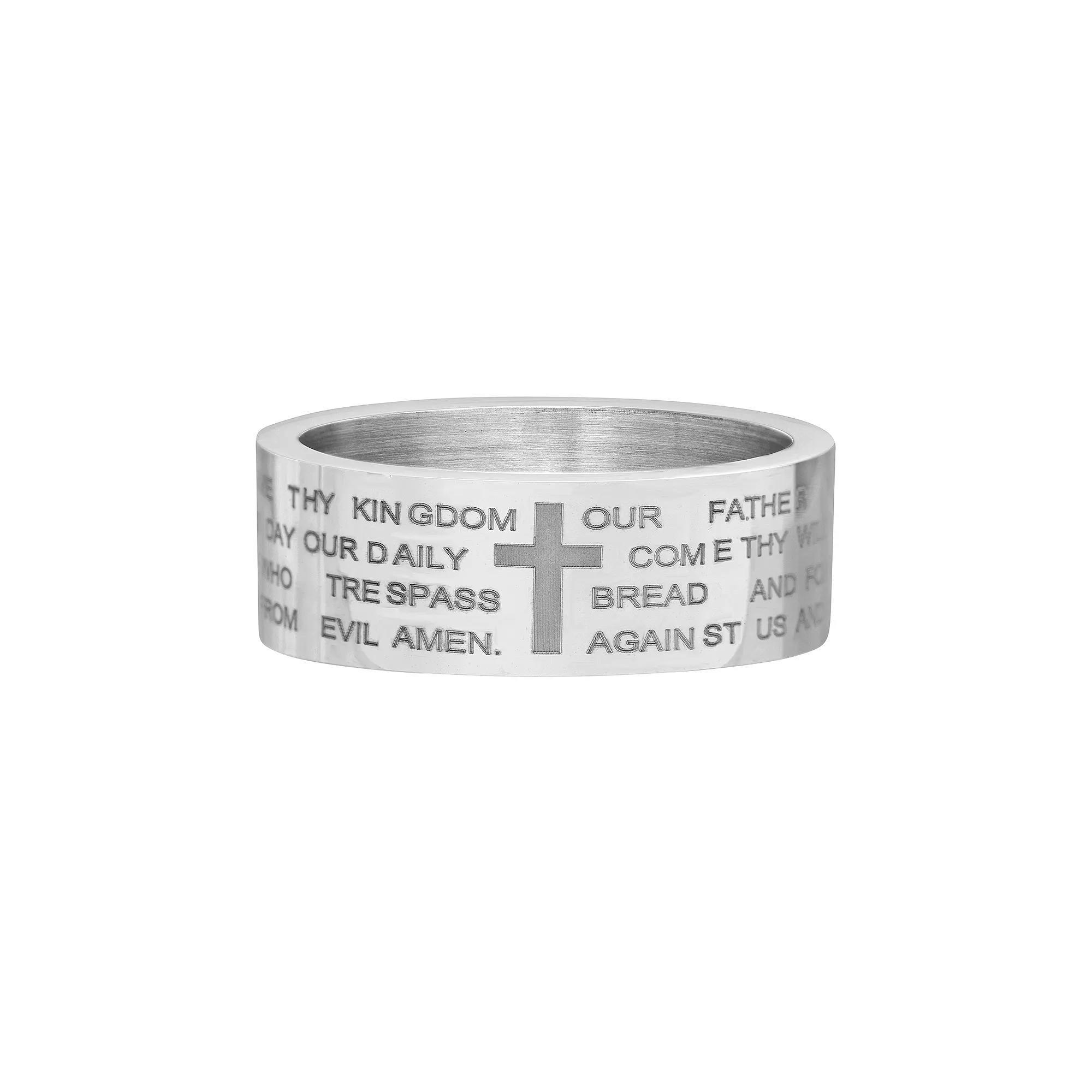 1913 Mens Stainless Steel Cross Ring with Lords Prayer Product Image