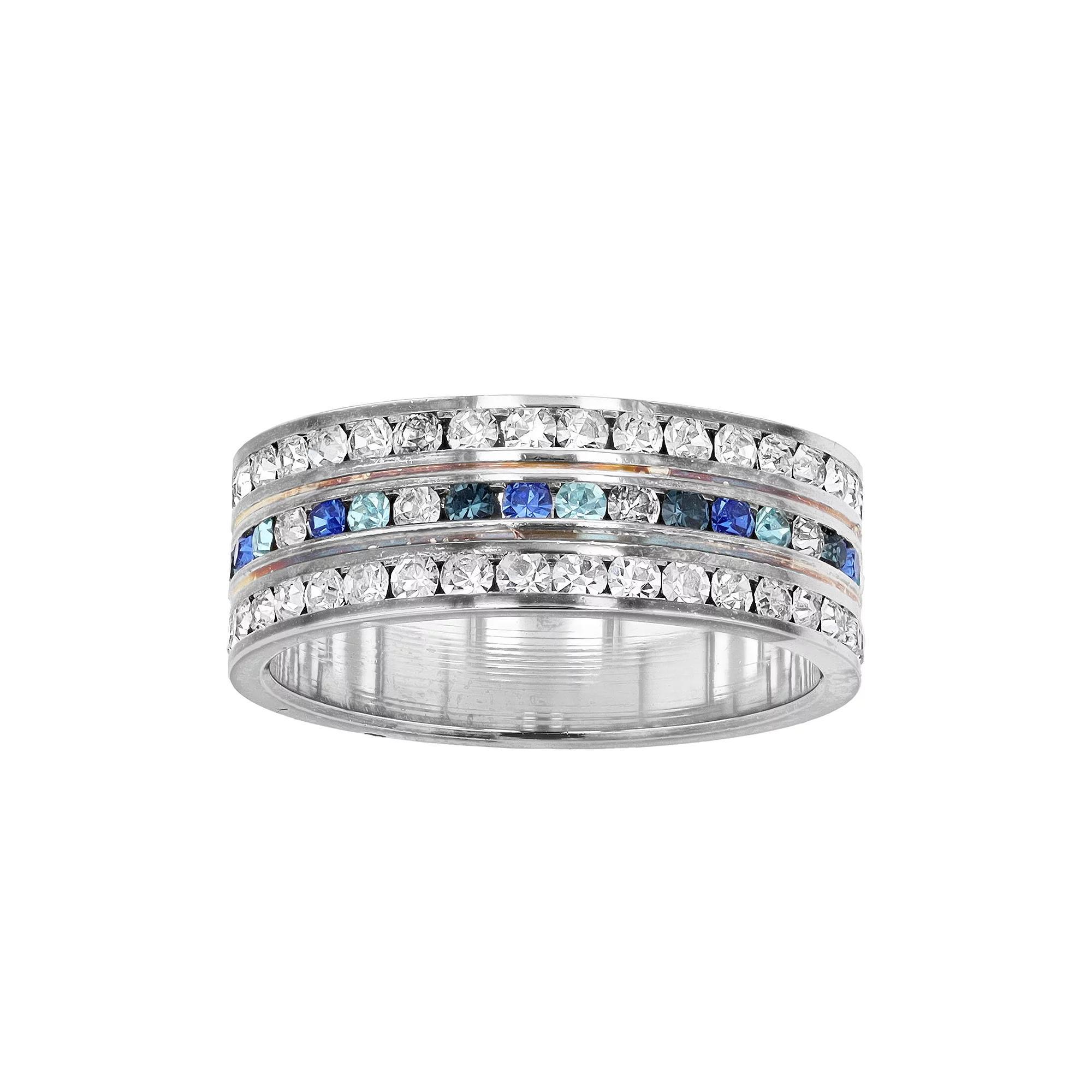 Traditions Jewelry Company Colorful Crystal Accent Three Row Channel Set Ring, Womens Silver Tone Blue Product Image