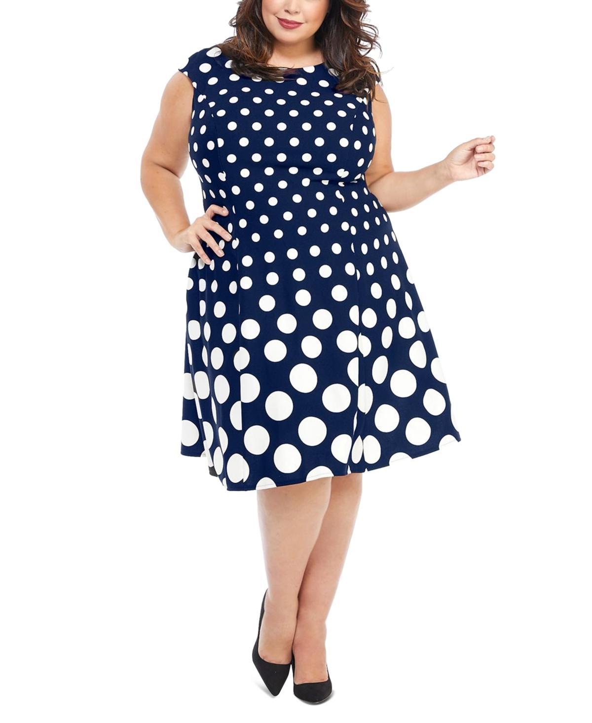 Plus Size London Times Cap Sleeve Fit & Flare Dress, Women's, Size: 16 W, Navy White Product Image