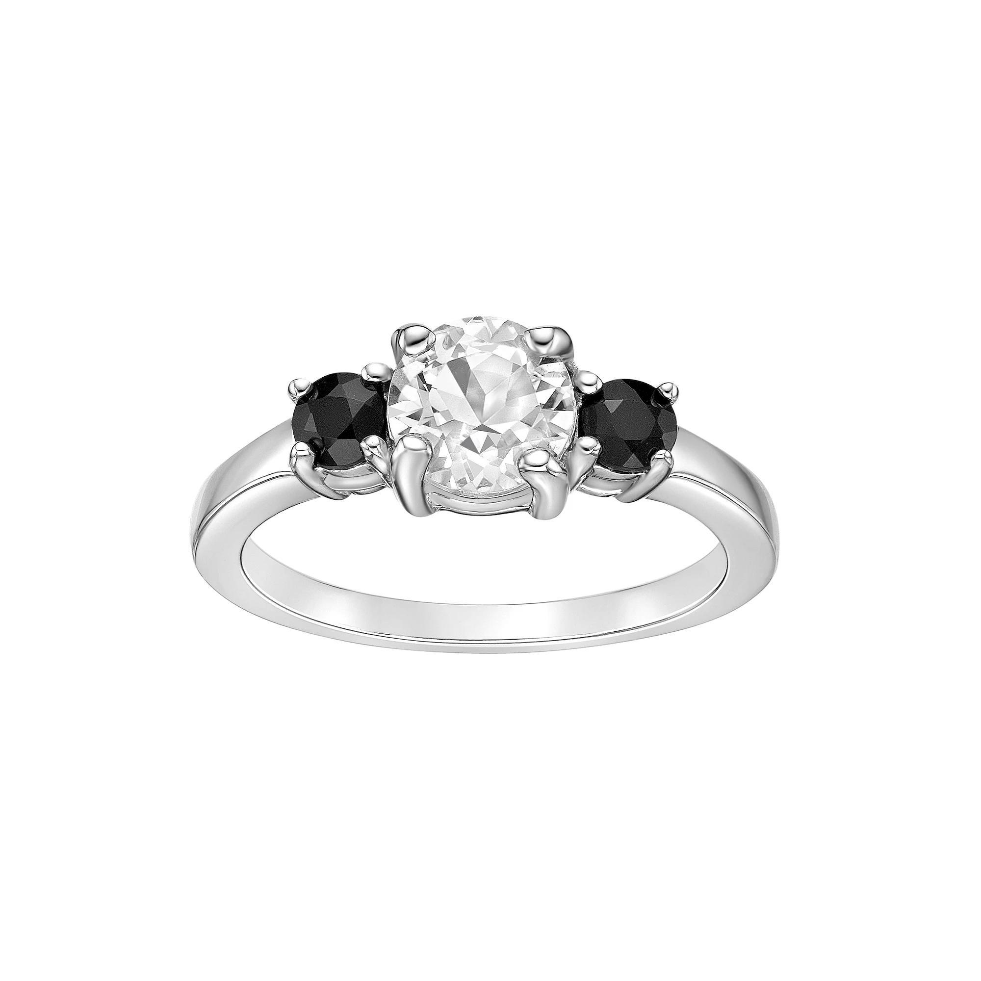 Gemminded Sterling Silver White Topaz & Gemstone Ring, Womens Black Onyx Product Image