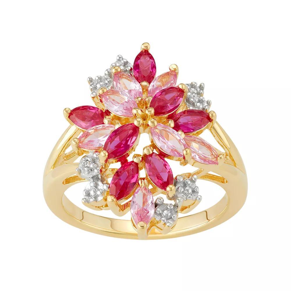 14k Gold Over Silver Lab-Created Ruby & Sapphire Cluster Ring, Women's, Size: 6, Gold Tone Product Image