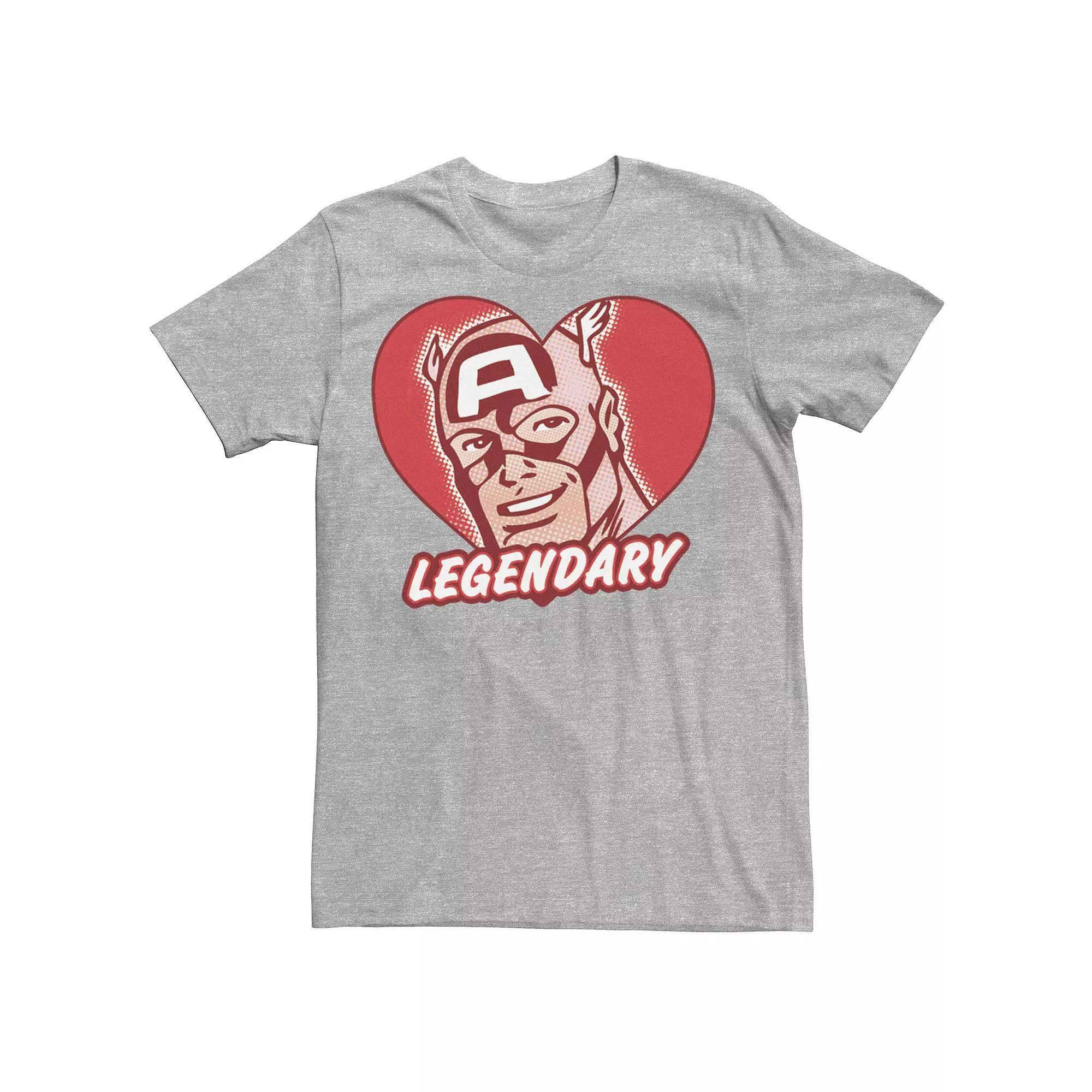 Mens Marvel Captain America Legendary Heart Short Sleeve Tee Athletic Grey Product Image