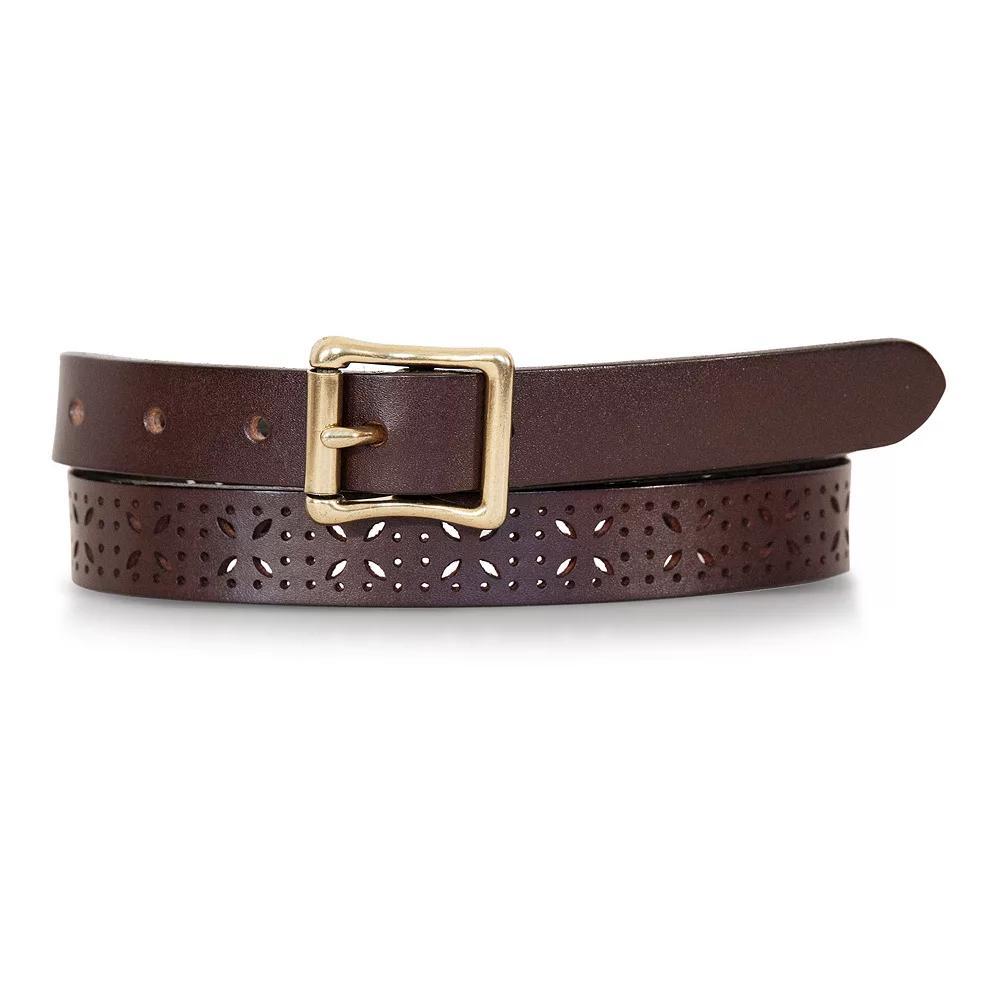 Women's Eddie Bauer 1-in. Perforated Pattern Leather Belt, Size: Small, Brown Product Image