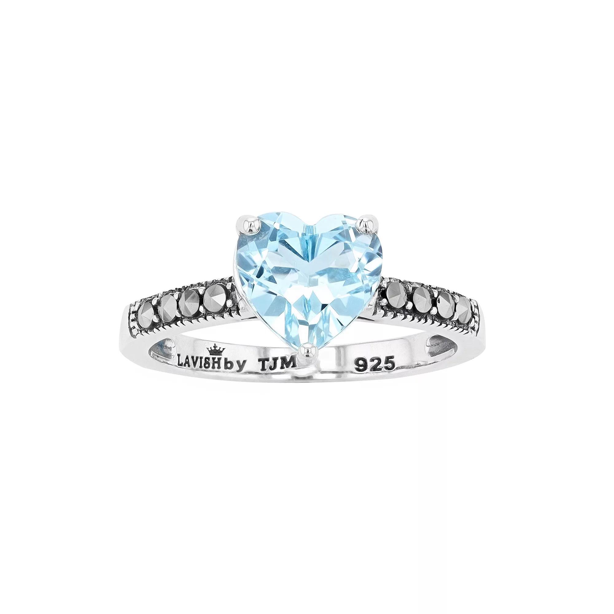 Lavish by TJM Sterling Silver Sky Blue Topaz & Marcasite Heart Ring, Women's, Size: 9 Product Image