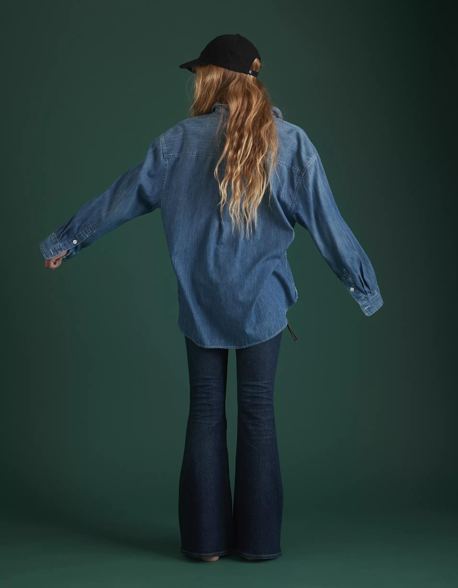 AE77 Premium Denim Boyfriend Shirt Product Image
