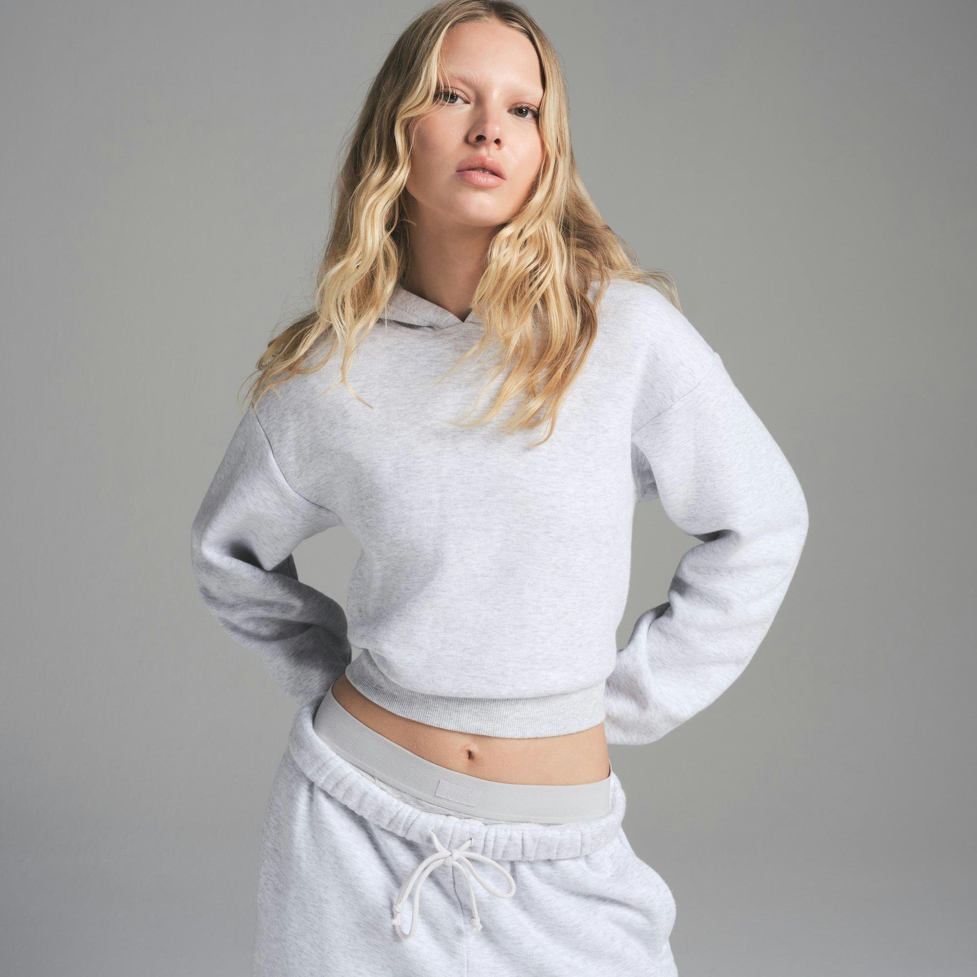 COTTON FLEECE SHRUNKEN HOODIE | LIGHT HEATHER GREY Product Image