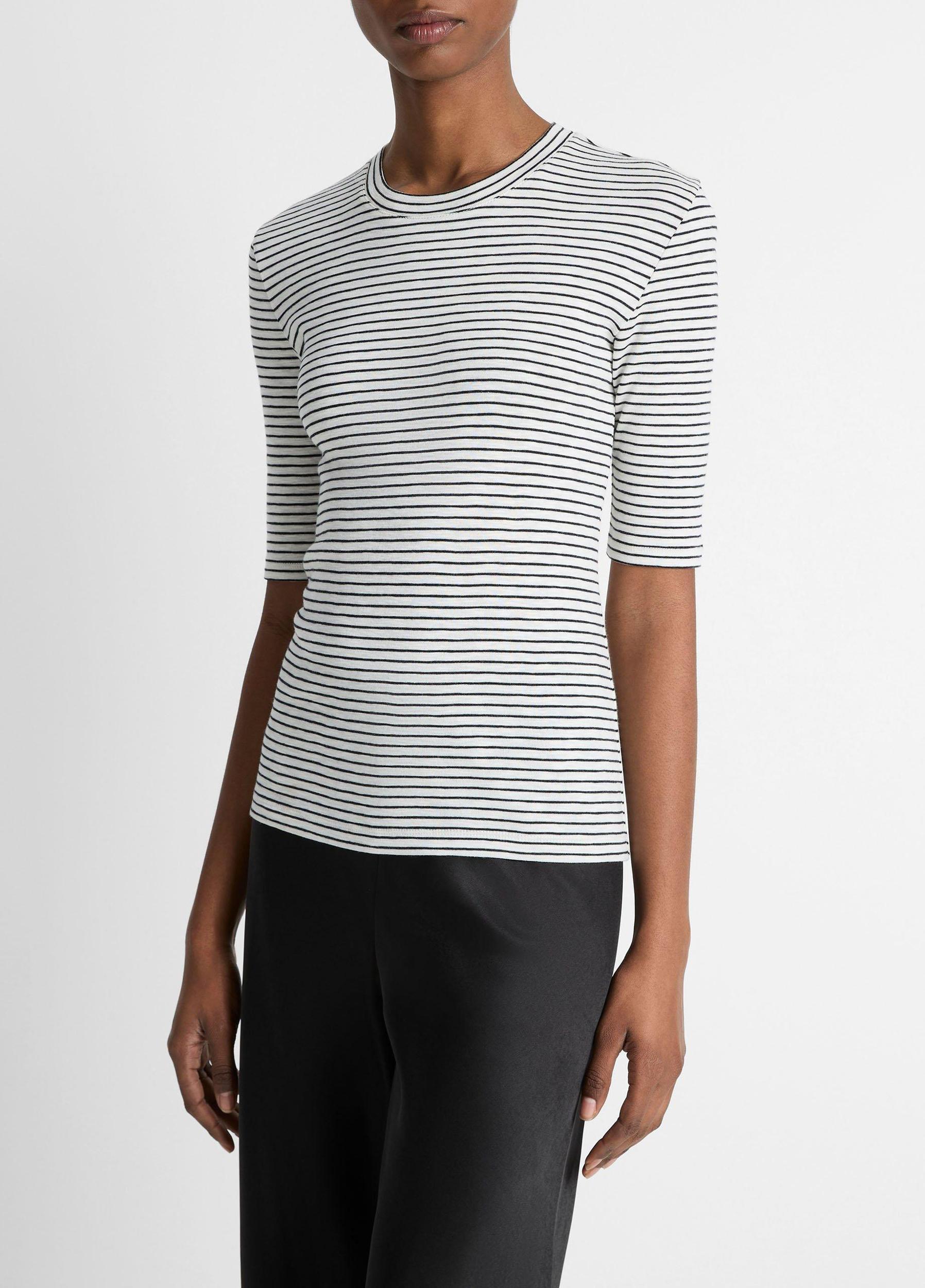 Striped Cotton-Blend Elbow-Sleeve T-Shirt Product Image