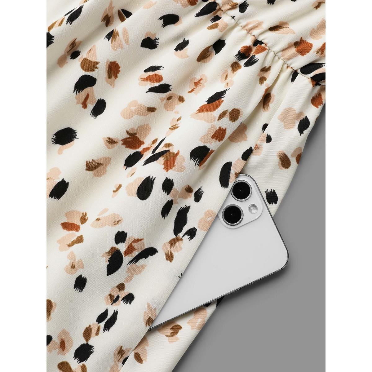 Plus Size Printed Stretchy Waist-Cinched Midi Dress Apricot Women Elegant Tie knot V-neck Elbow-length sleeve Curvy BloomChic 18-20/2X Product Image