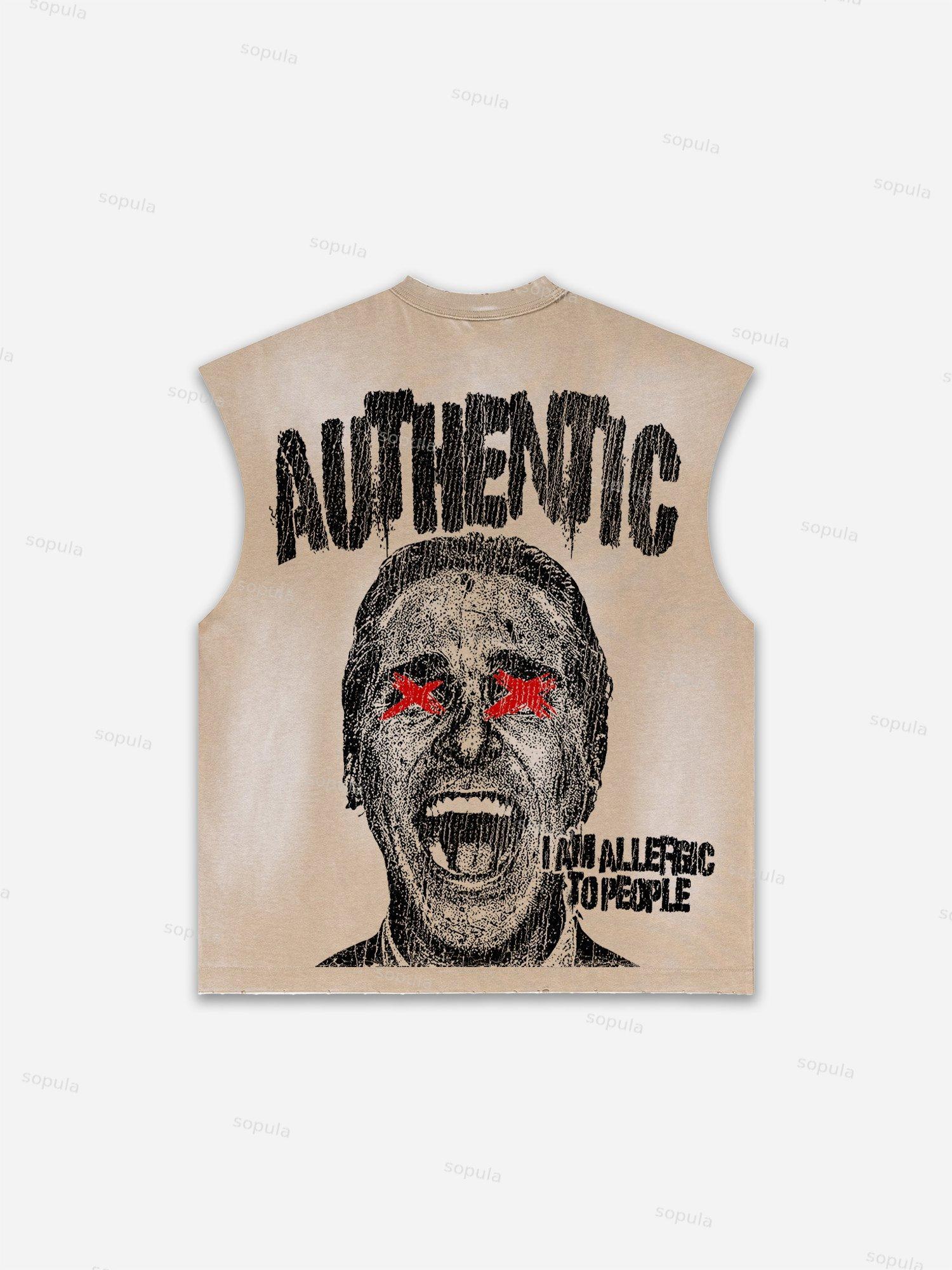 Sopula Men's I Am Allergic To People Fun Portrait Print Distressed Tank Tops Sleeveless Shirts Product Image