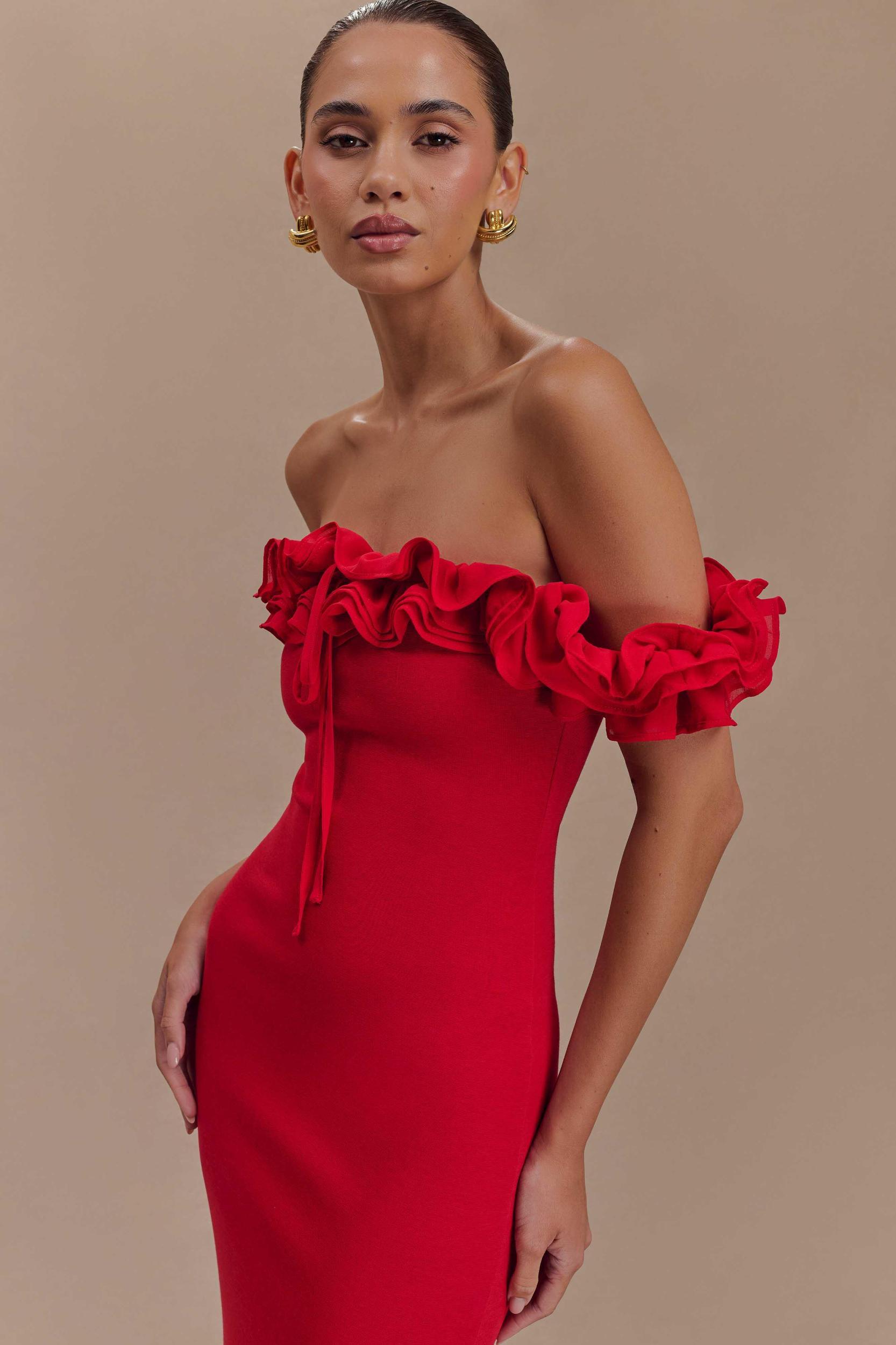 Nova Ruffle Off Shoulder Maxi Dress - Ruby Product Image