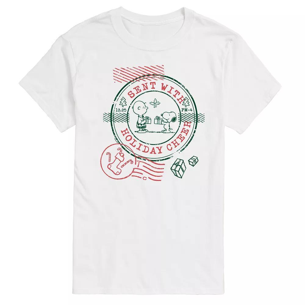 Men's Peanuts Sent With Holiday Cheer Stamp Graphic Tee, Size: Small, White Product Image
