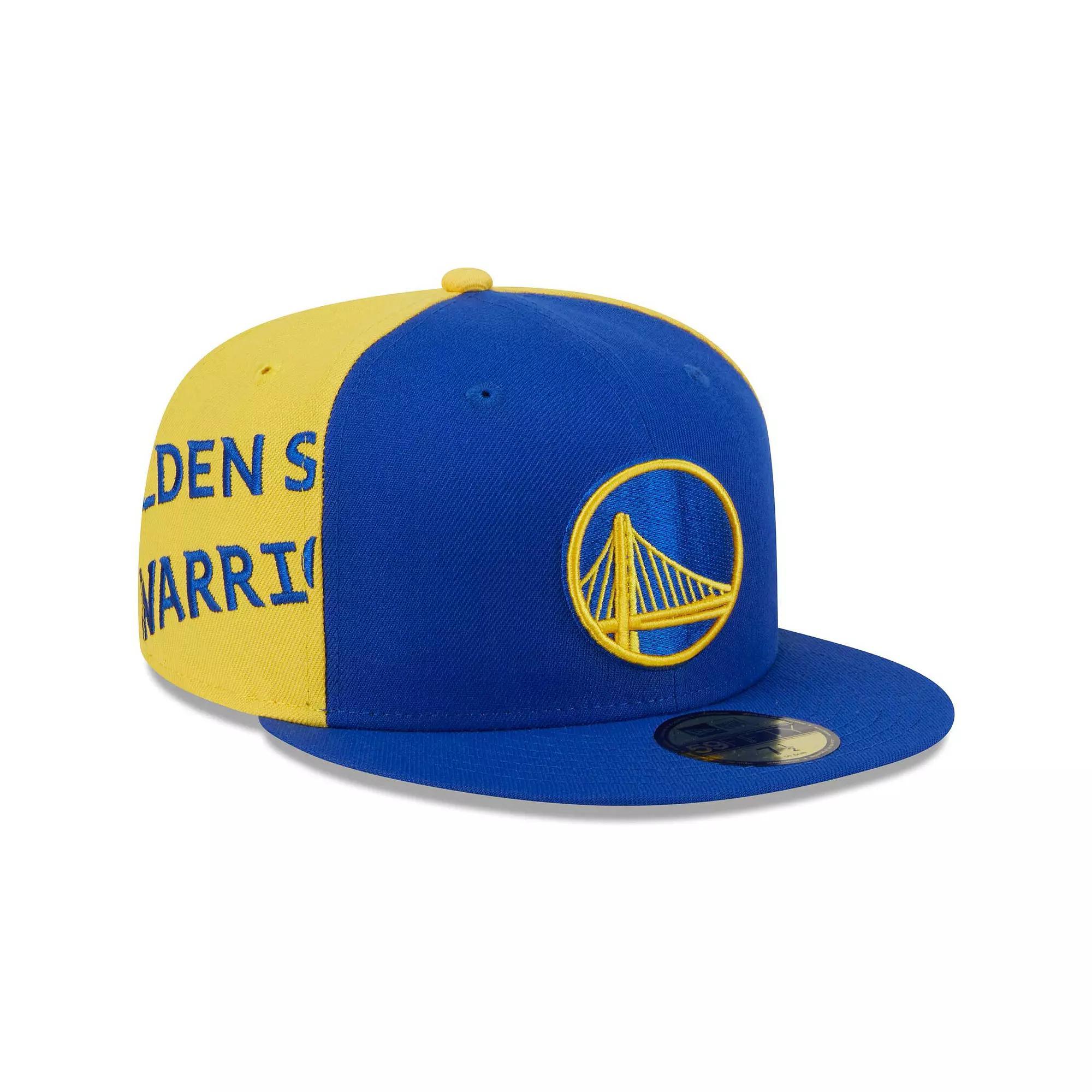 Men's New Era Royal/Gold Golden State Warriors Gameday Wordmark 59FIFTY Fitted Hat, Size: 7, Blue Product Image