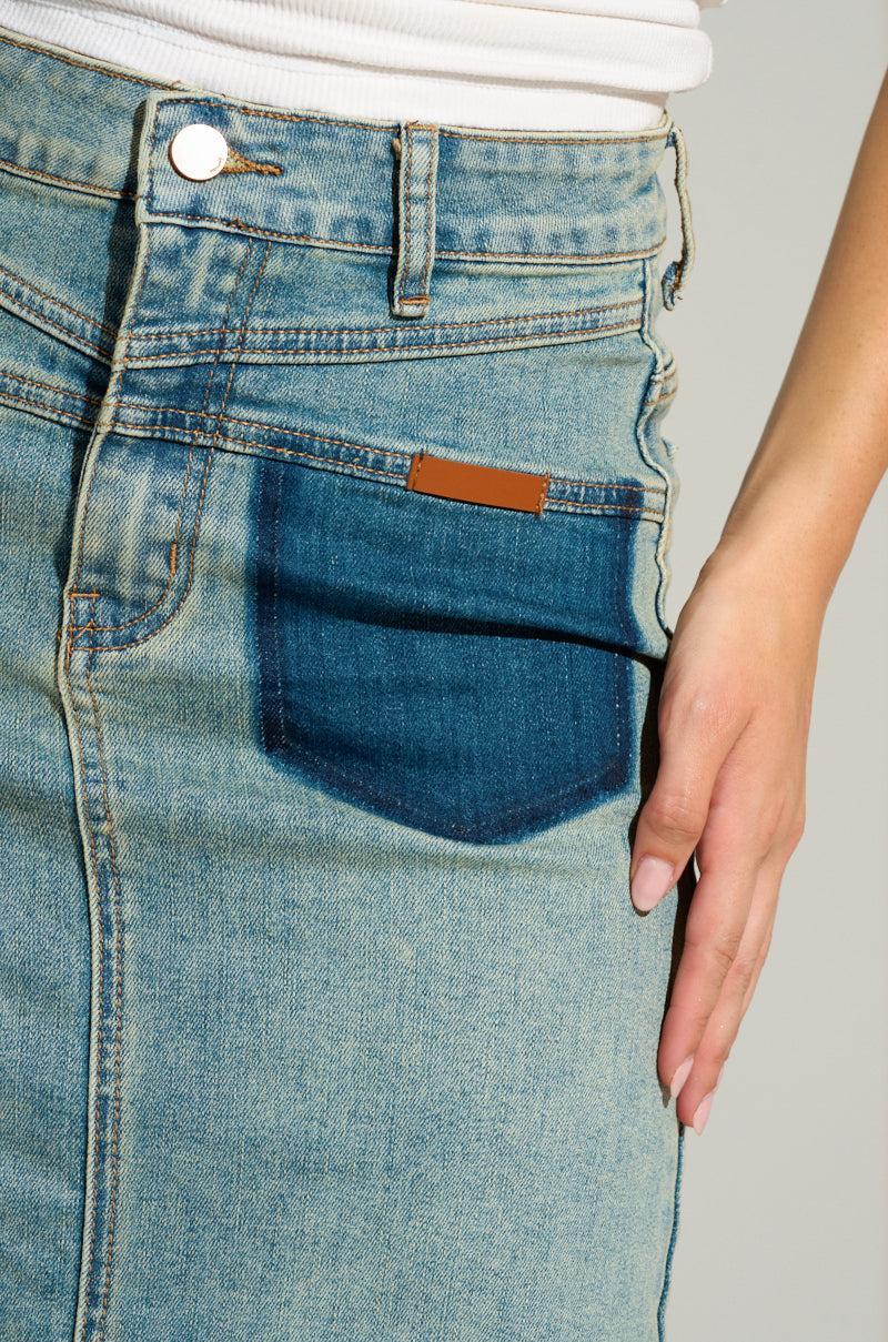 TOO GOOD FOR YOU DENIM MIDI SKIRT Product Image
