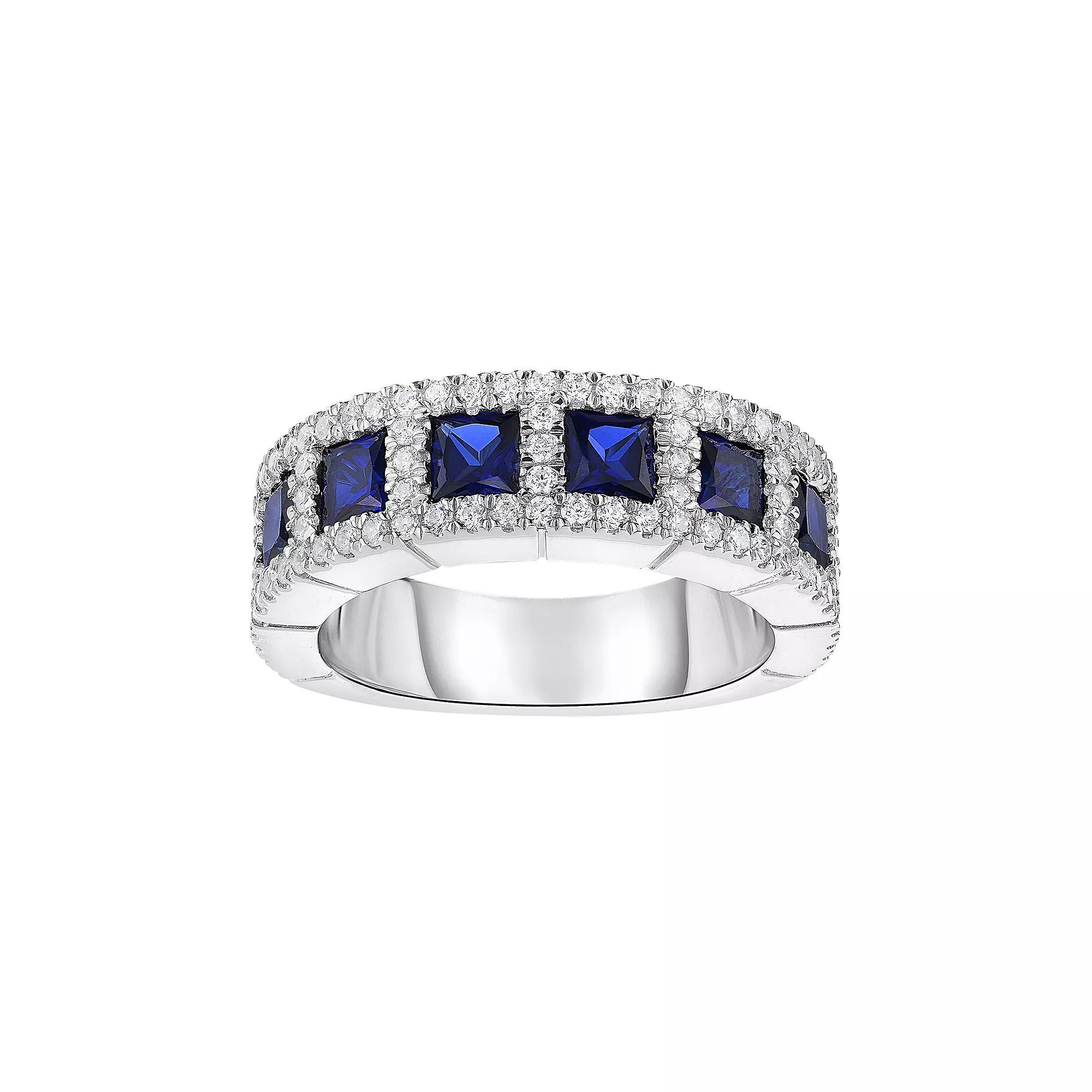 Sterling Silver Lab-Created Sapphire & Cubic Zirconia Ring, Womens Product Image