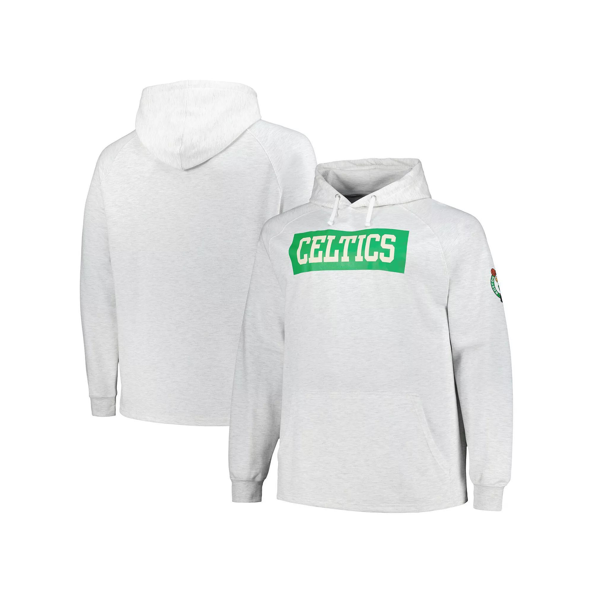Men's Fanatics Ash Boston Celtics Big & Tall Raglan Tri-Blend Pullover Hoodie, Size: 3XB, Black Product Image