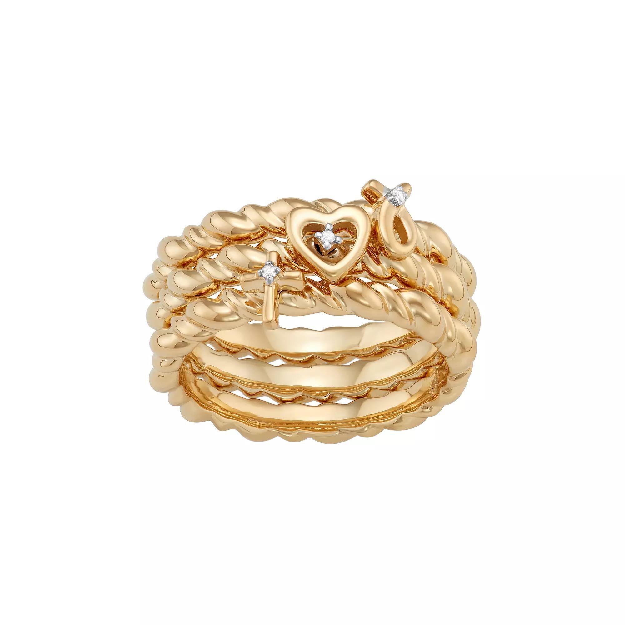 Jewelexcess Sterling Silver Diamond Accent Heart, Cross & Ribbon Stack Ring Set, Women's, Size: 6, Rose Gold Tone Product Image