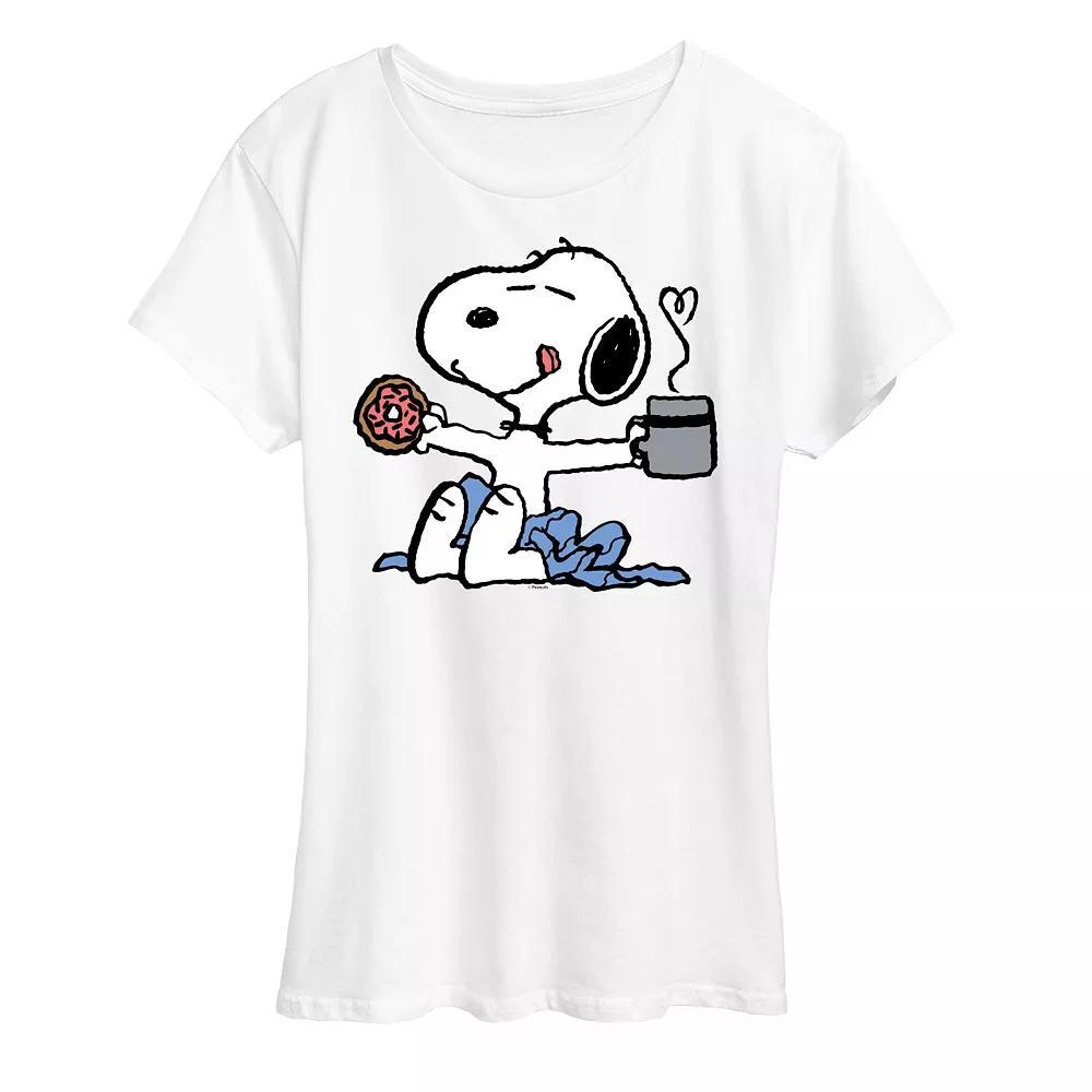 Womens Peanuts Donut Coffee Snoopy Graphic Tee Product Image