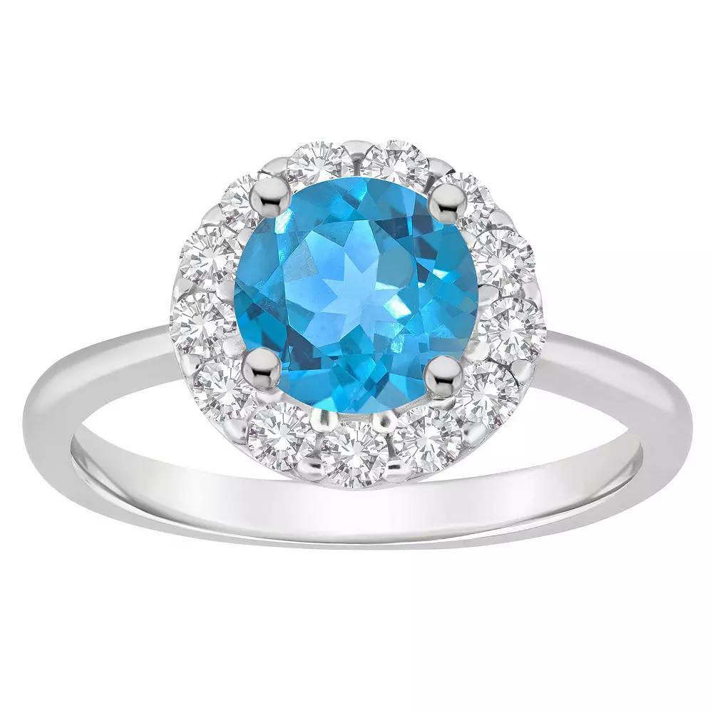 Celebration Gems Sterling Silver Gemstone Halo Ring, Women's, Size: 10, Blue Topaz Product Image