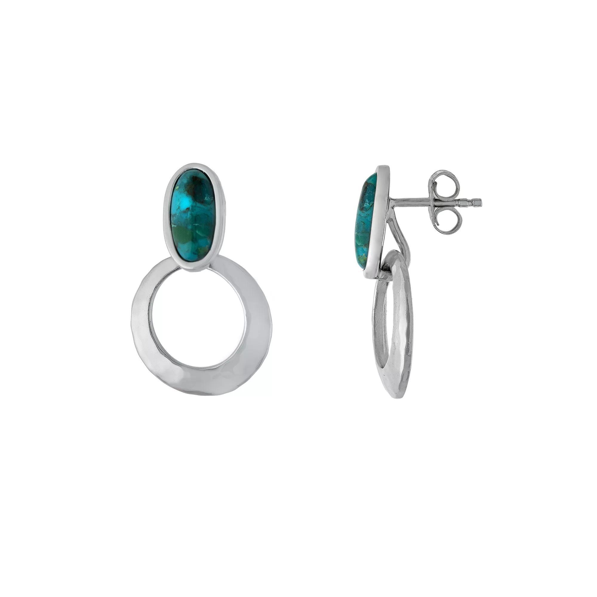 Athra NJ Inc Sterling Silver Simulated Turquoise Open Circle Drop Earrings, Women's, Silver Tone Product Image