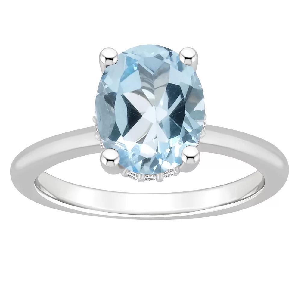 Alyson Layne Sterling Silver 10 mm x 8 mm Oval Gemstone & Diamond Accent Ring, Women's, Blue Topaz Product Image