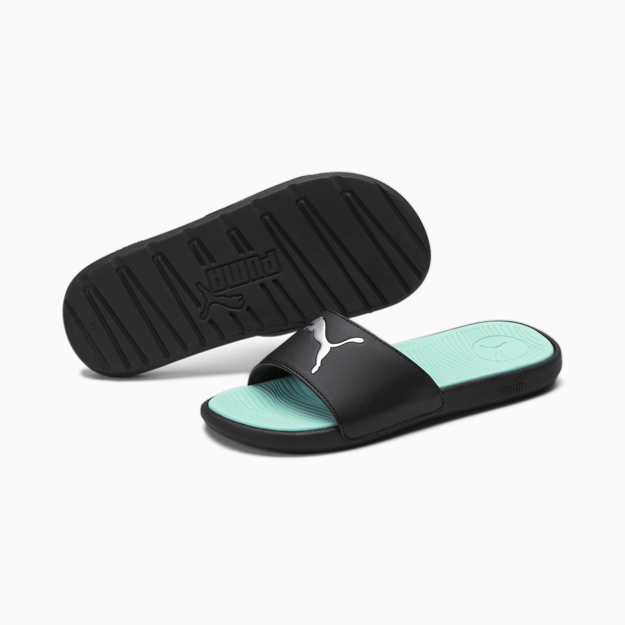 PUMA Cool Cat 2.0 Sport Women's Slides in Black/Silver/Fair Aqua Product Image