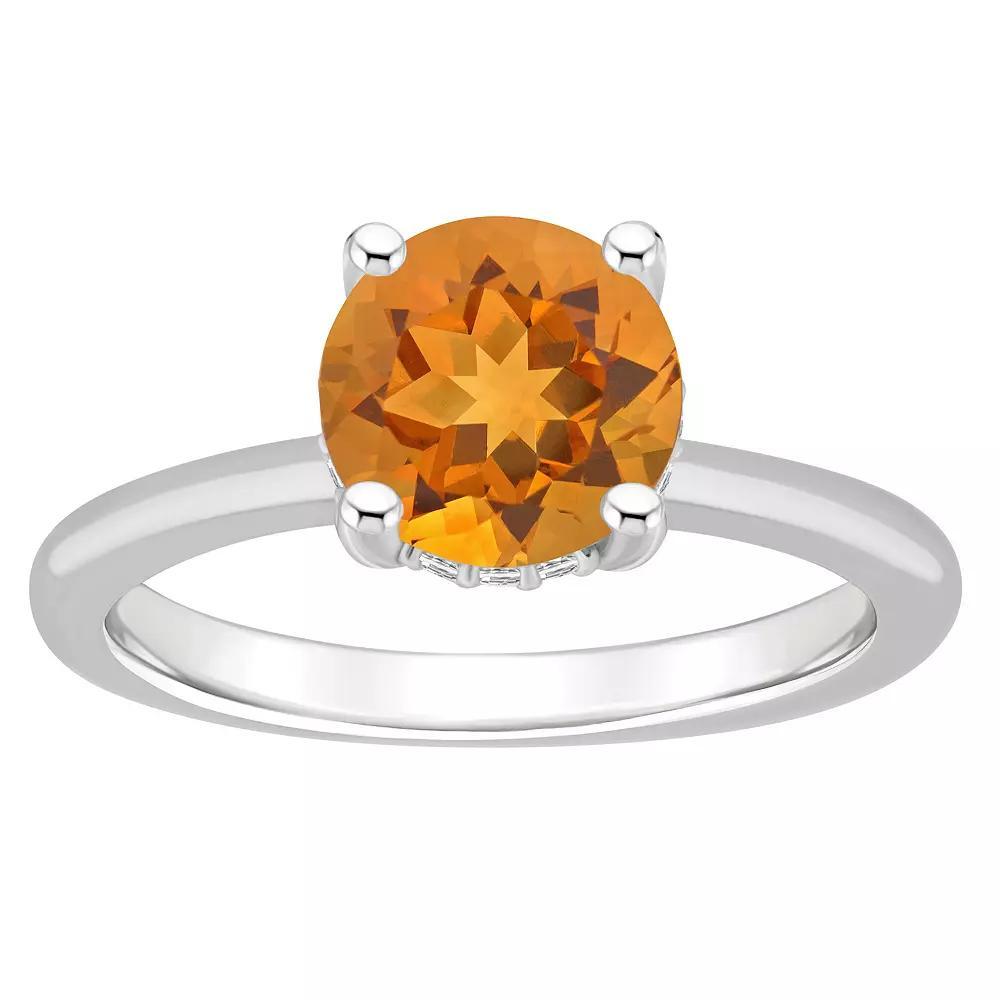 Alyson Layne Sterling Silver 8 mm Round Gemstone & Diamond Accent Ring, Women's, Size: 7, Citrine Product Image