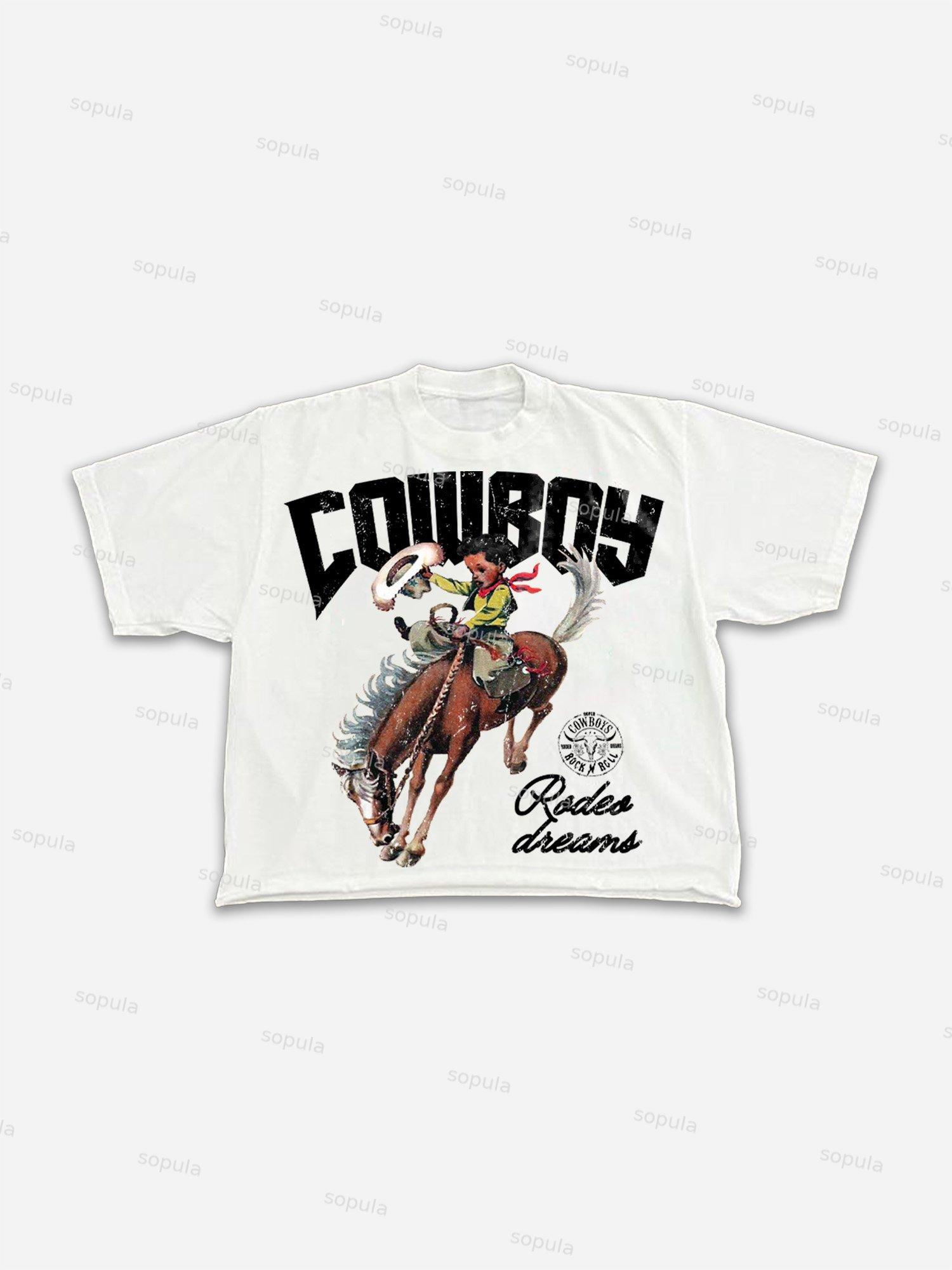 Cowboy Rodeo Dreams Print Cropped T-shirt Product Image