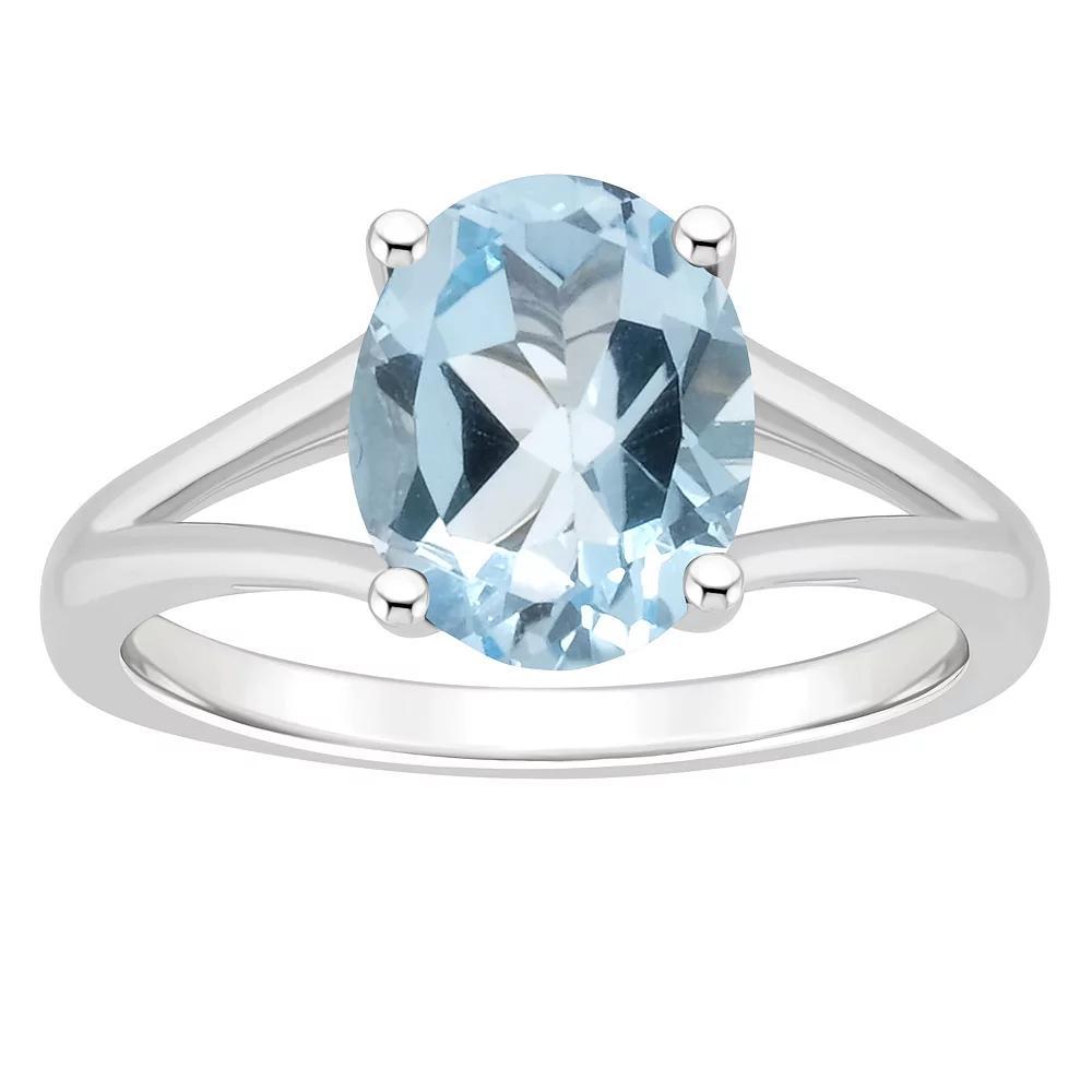 Alyson Layne Sterling Silver 10 mm x 8 mm Oval Gemstone Split Shank Solitaire Ring, Women's, Size: 9, Blue Topaz Product Image