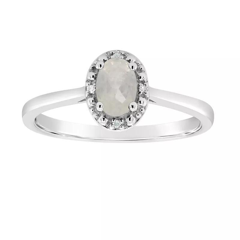 Celebration Gems Sterling Silver Oval Genuine Garnet Diamond Accent Frame Ring, Womens Moonstone Product Image