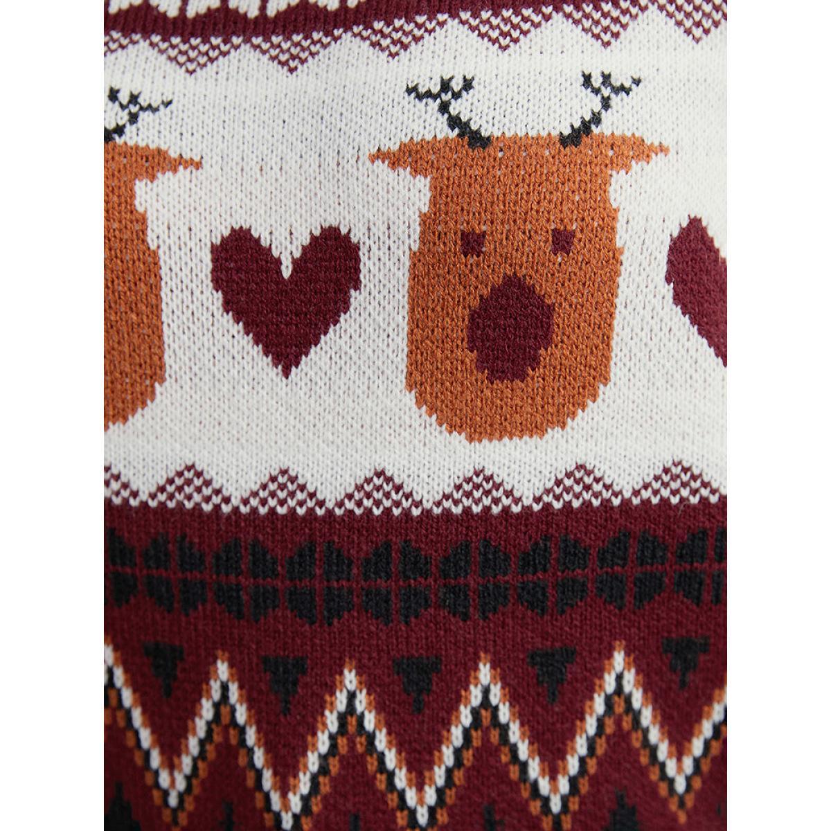 Plus Size Christmas Geometric Round Neck Pullover Scarlet Women Casual Long Sleeve Round Neck Festival-Christmas Pullovers BloomChic 30/6X Product Image