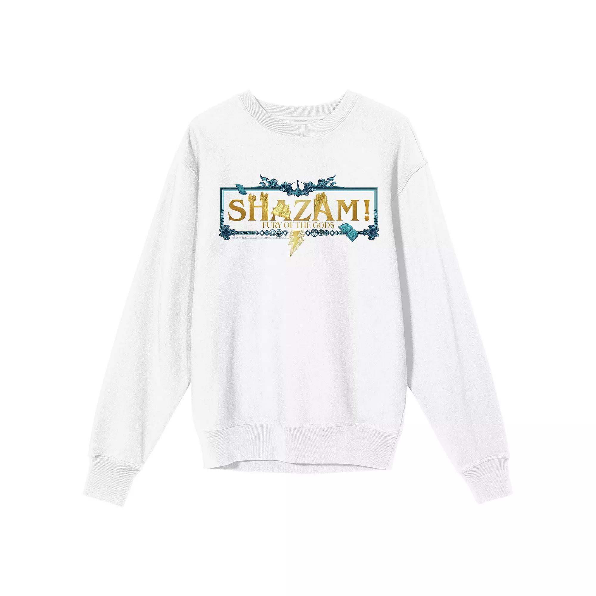 Men's Shazam 2 Fury Of The Gods Shazam Text with Boarder Long Sleeve Graphic Tee, Size: Medium, White Product Image