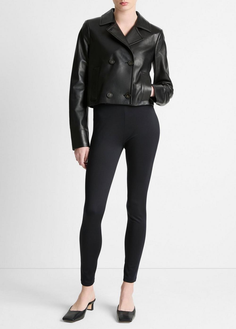 Womens Shrunken Leather Peacoat, Black, Size M Vince Product Image