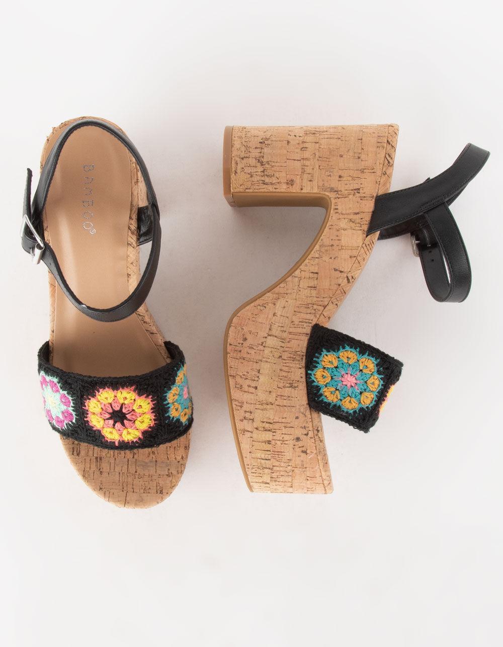 BAMBOO Crochet Womens Platform Sandals - BLK/MULTI Product Image