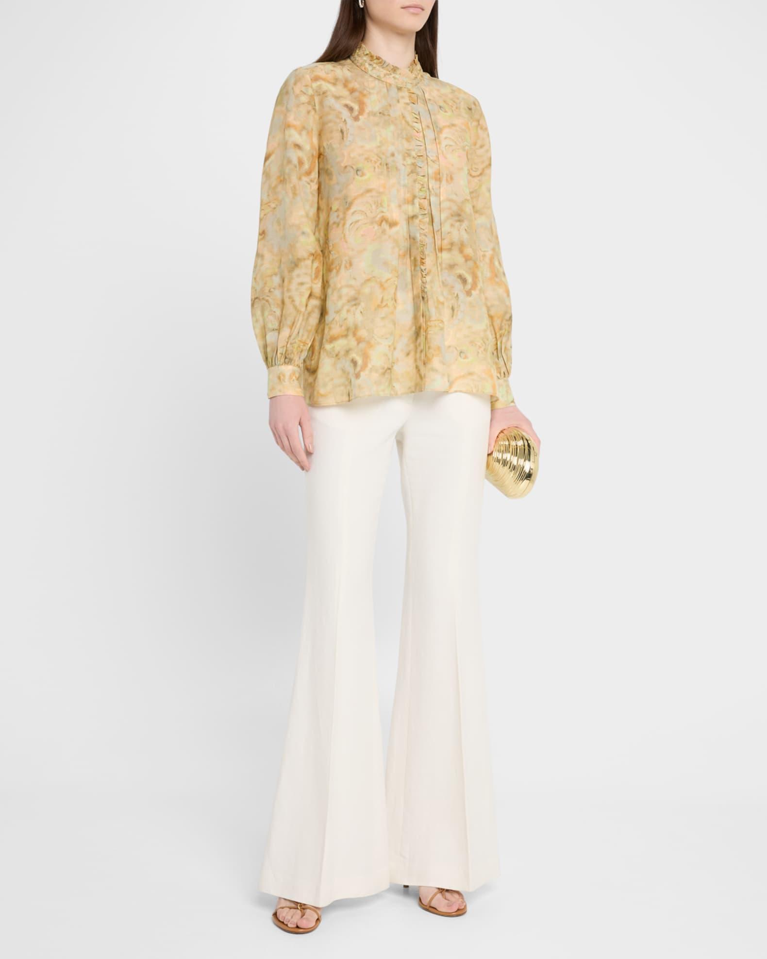 Lenorie Watercolor-Print Pintuck Blouse Product Image