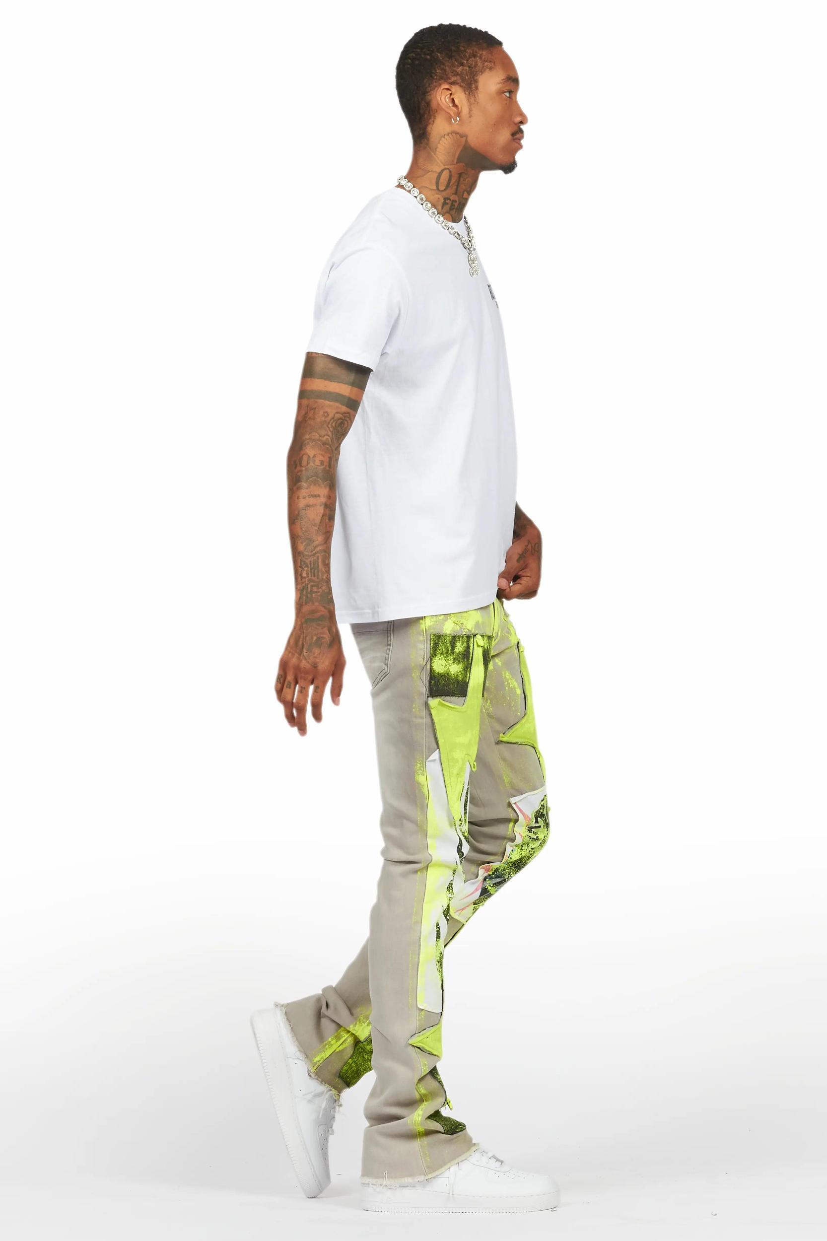 Edge Grey/Yellow Roller Paint Stacked Flare Jean Male Product Image