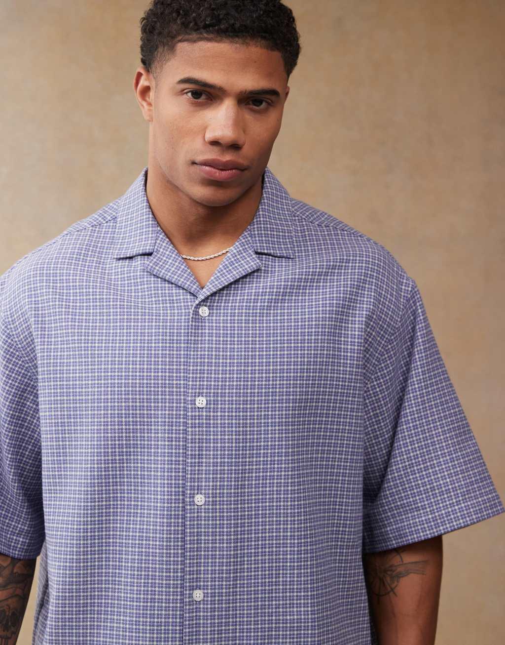ASOS DESIGN boxy oversized shirt in blue check  Product Image