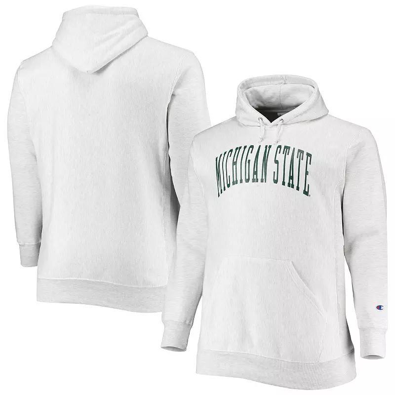 Mens Champion Heathered Gray Michigan State Spartans Big & Tall Reverse Weave Fleece Pullover Hoodie Sweatshirt Product Image