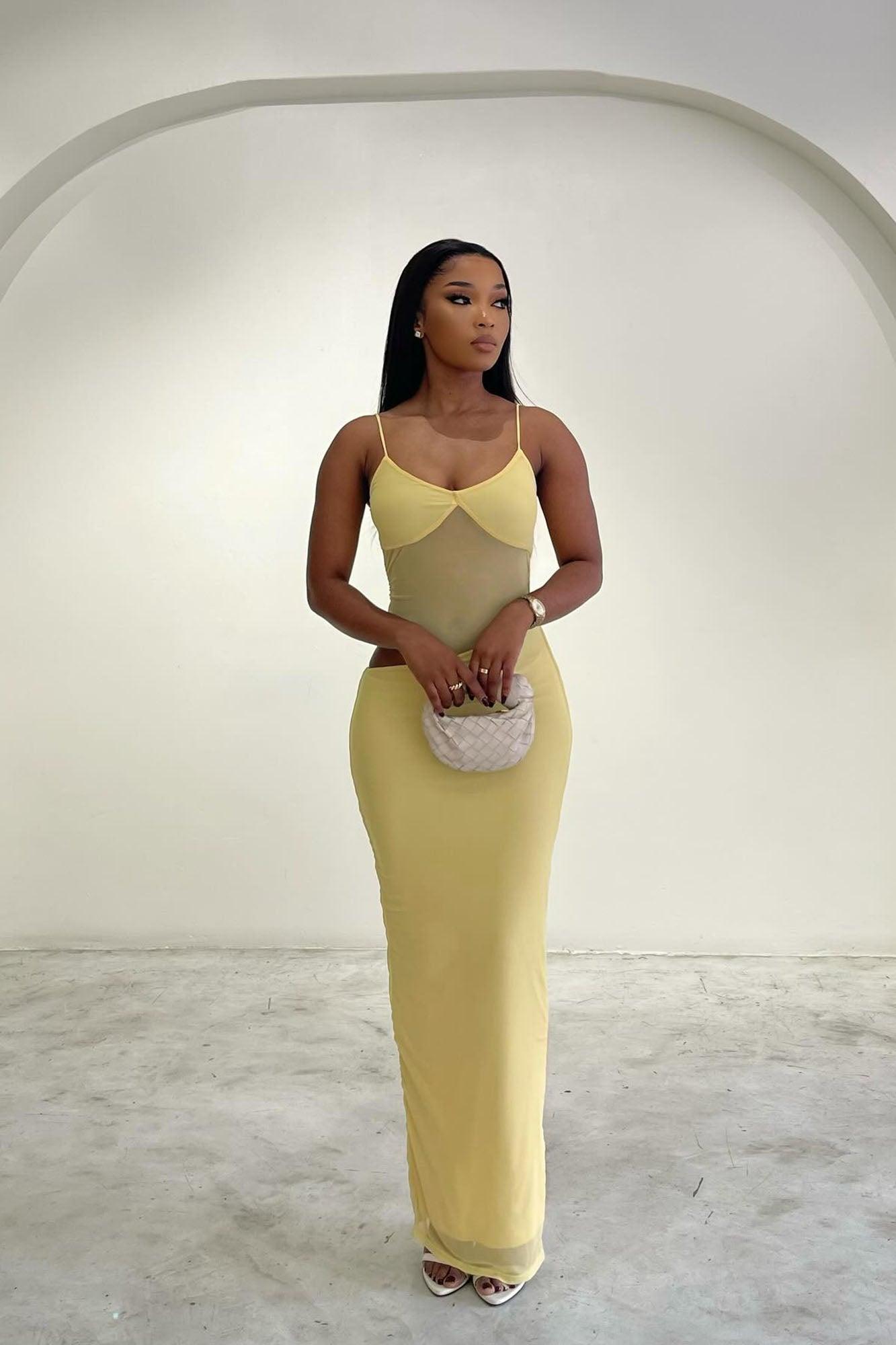Maria Mesh Cut Out Maxi Dress - Yellow Female Product Image