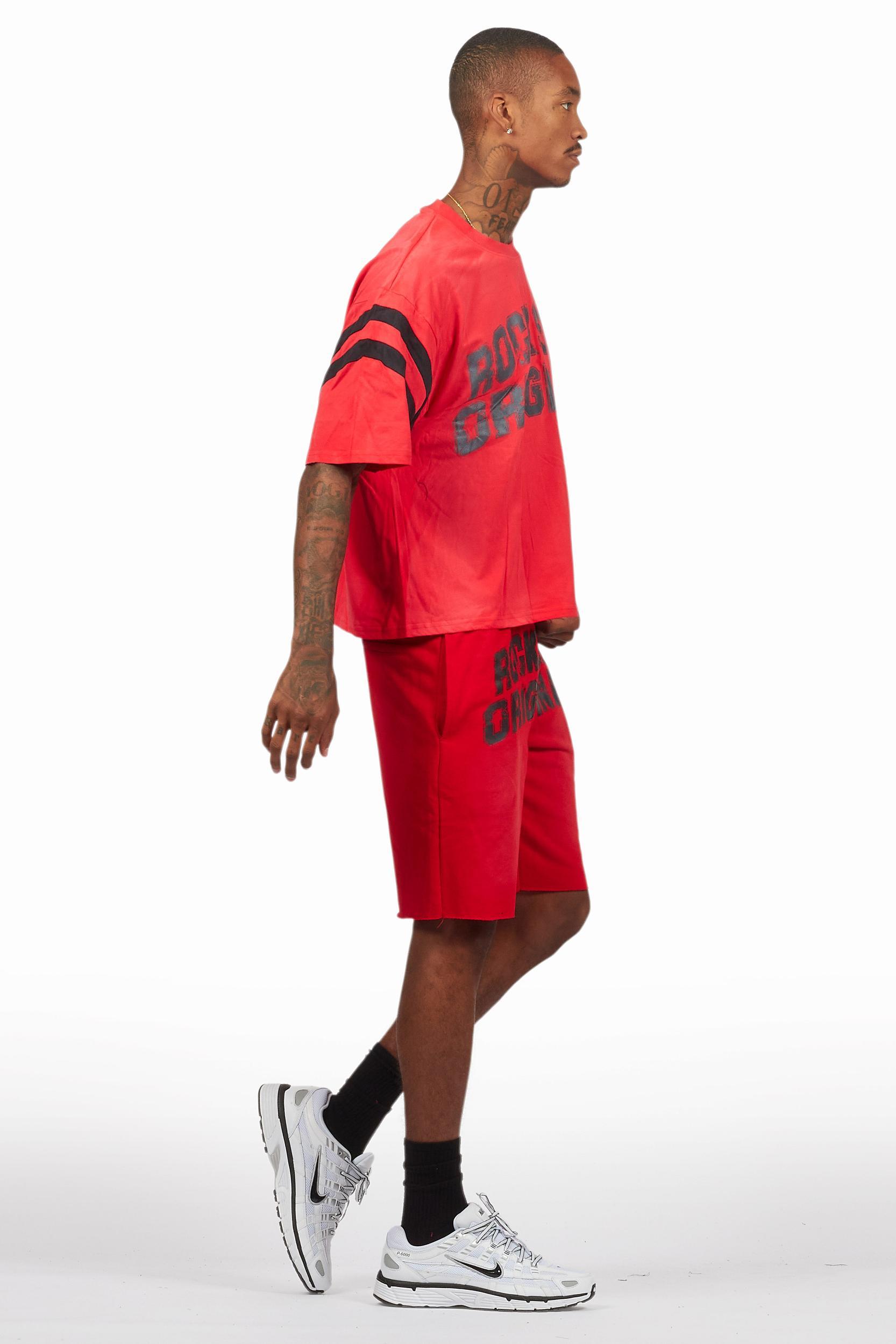 Tumo Red Crop Boxy Tee Short Set Male Product Image