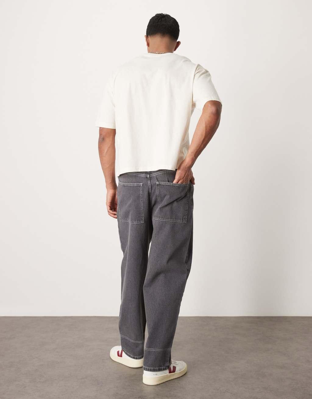 ASOS DESIGN wide skater jeans with contrast stitch in gray Product Image