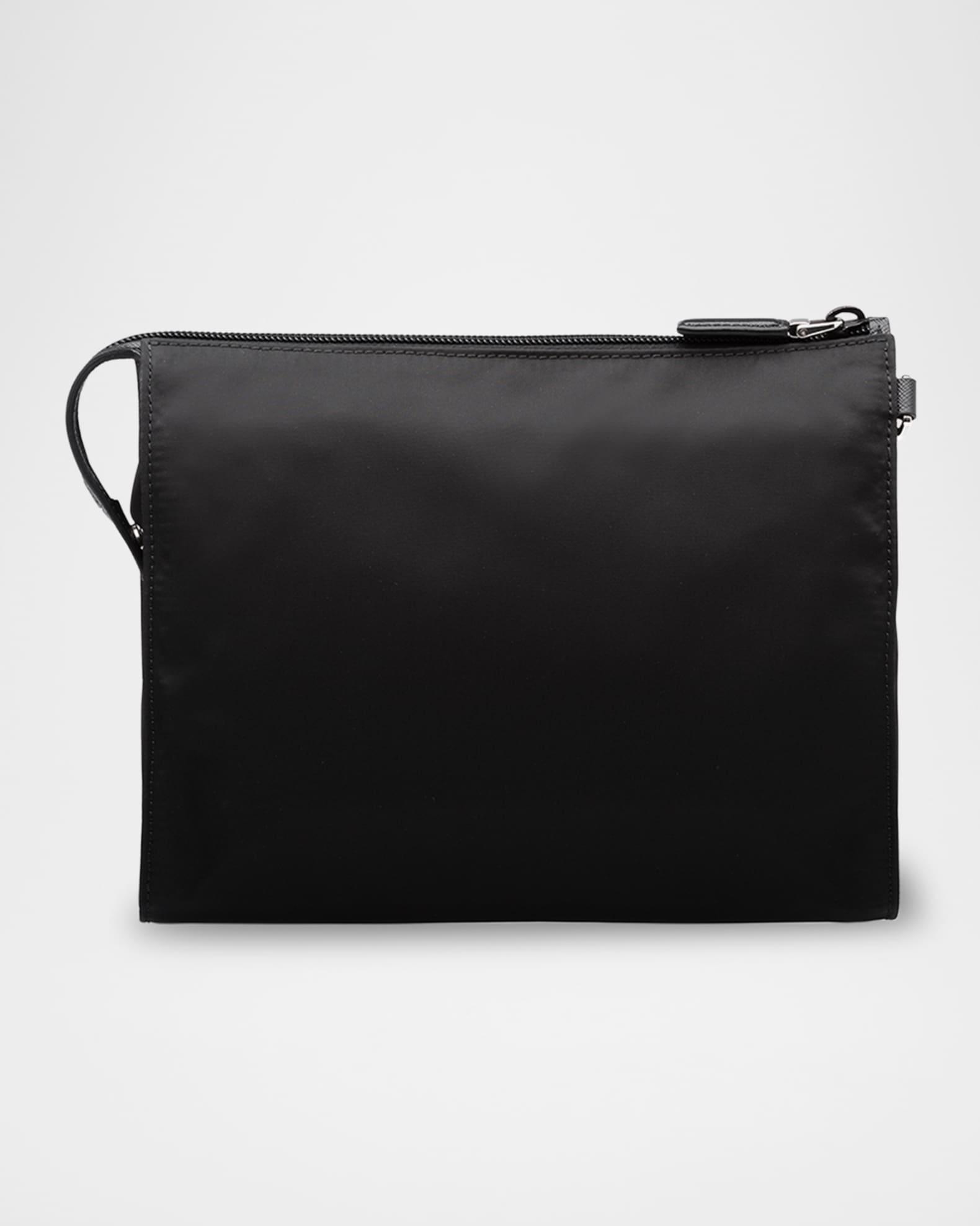 Men's Re-Nylon & Saffiano Leather Pouch with Wrist Strap Product Image