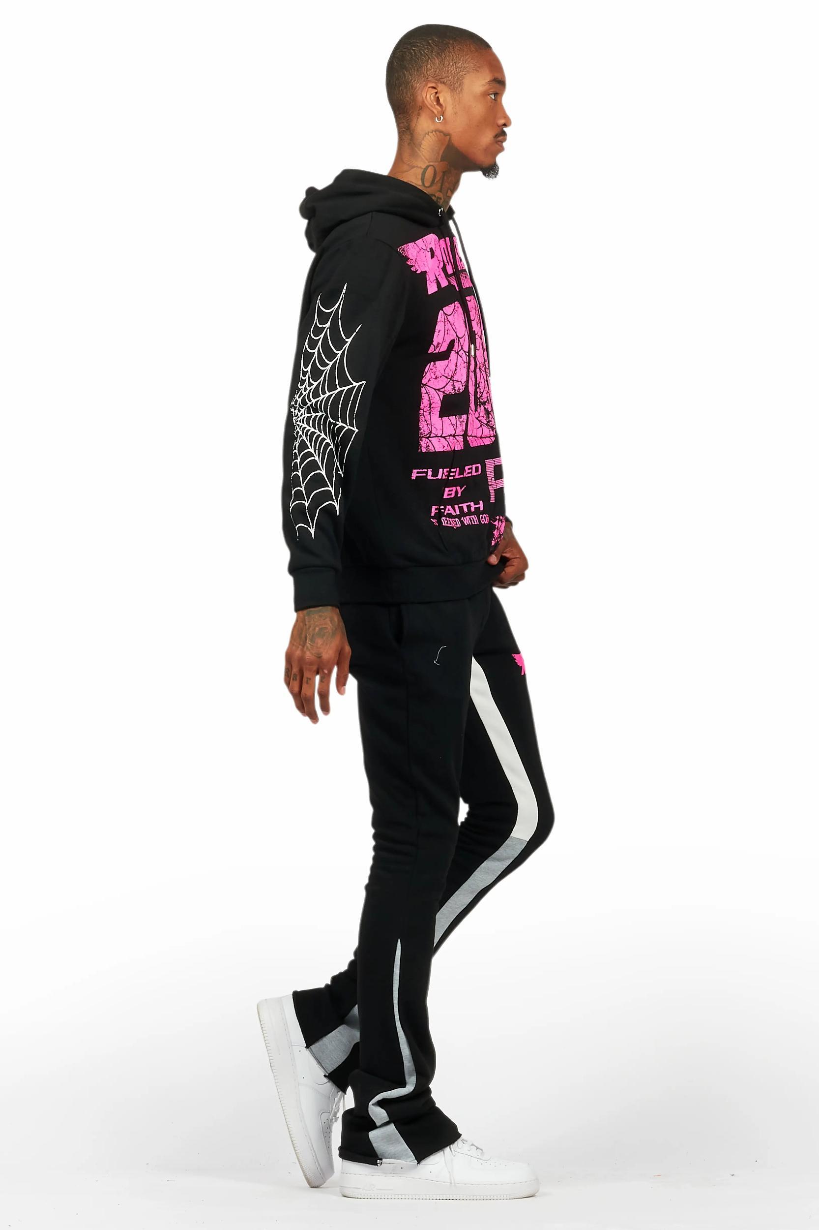 For Pinks Black Hoodie/Stack Flare Track Pant Set Male Product Image