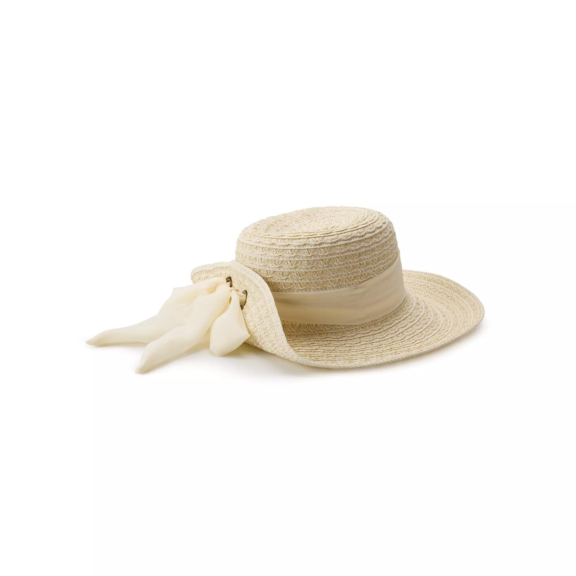 Women's Nine West Flip Up Brim Floppy Straw Hat, Ivory Combo Product Image