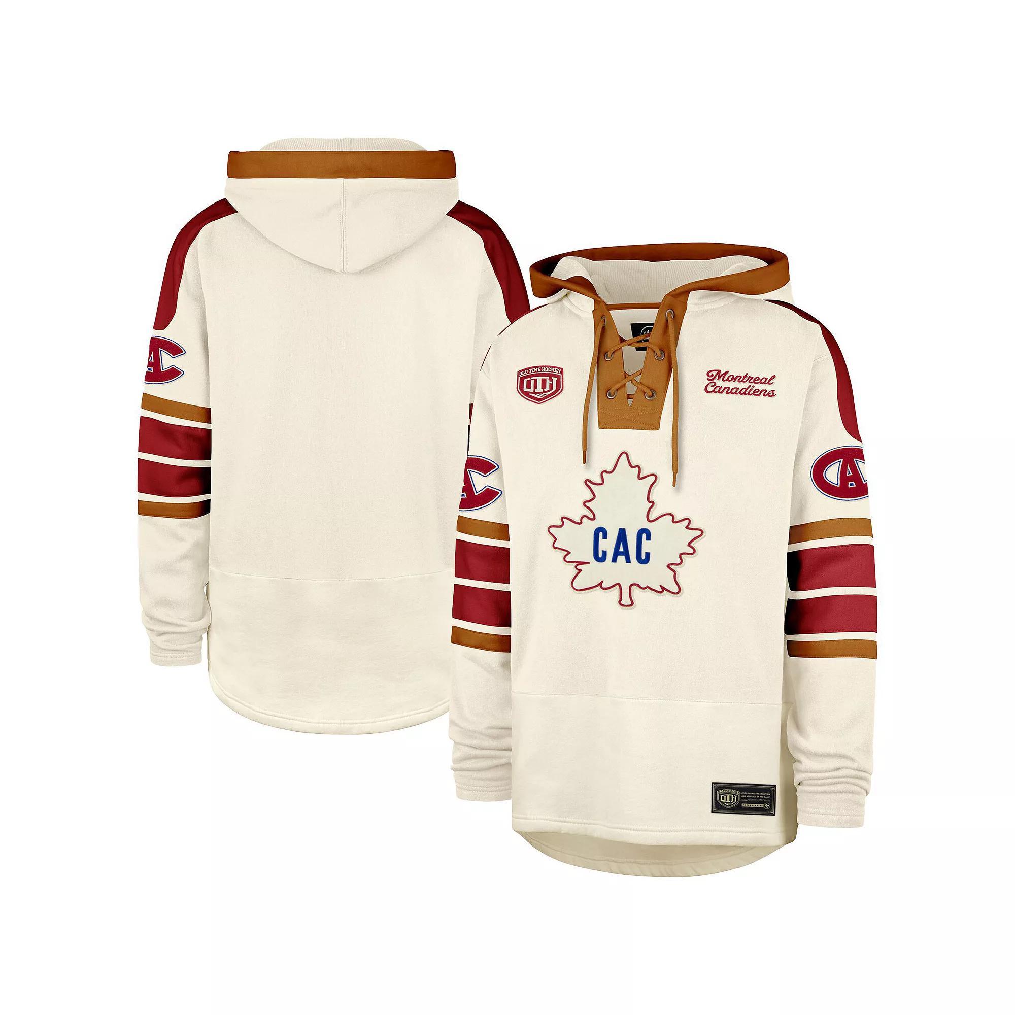 Men's '47  Cream Montreal Canadiens Blue Line Heritage Lacer Pullover Hoodie, Size: 2XL, Cnd Beige Product Image