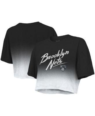 Women's Majestic Threads Black/White Brooklyn Nets Dirty Dribble Tri-Blend Cropped T-Shirt, Size: XL Product Image