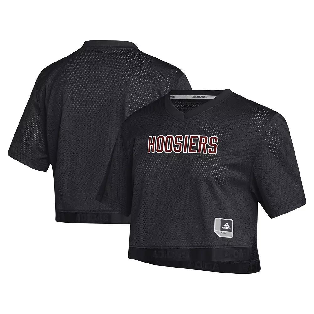 Women's adidas Black Indiana Hoosiers Primegreen V-Neck Cropped Jersey, Size: Medium Product Image